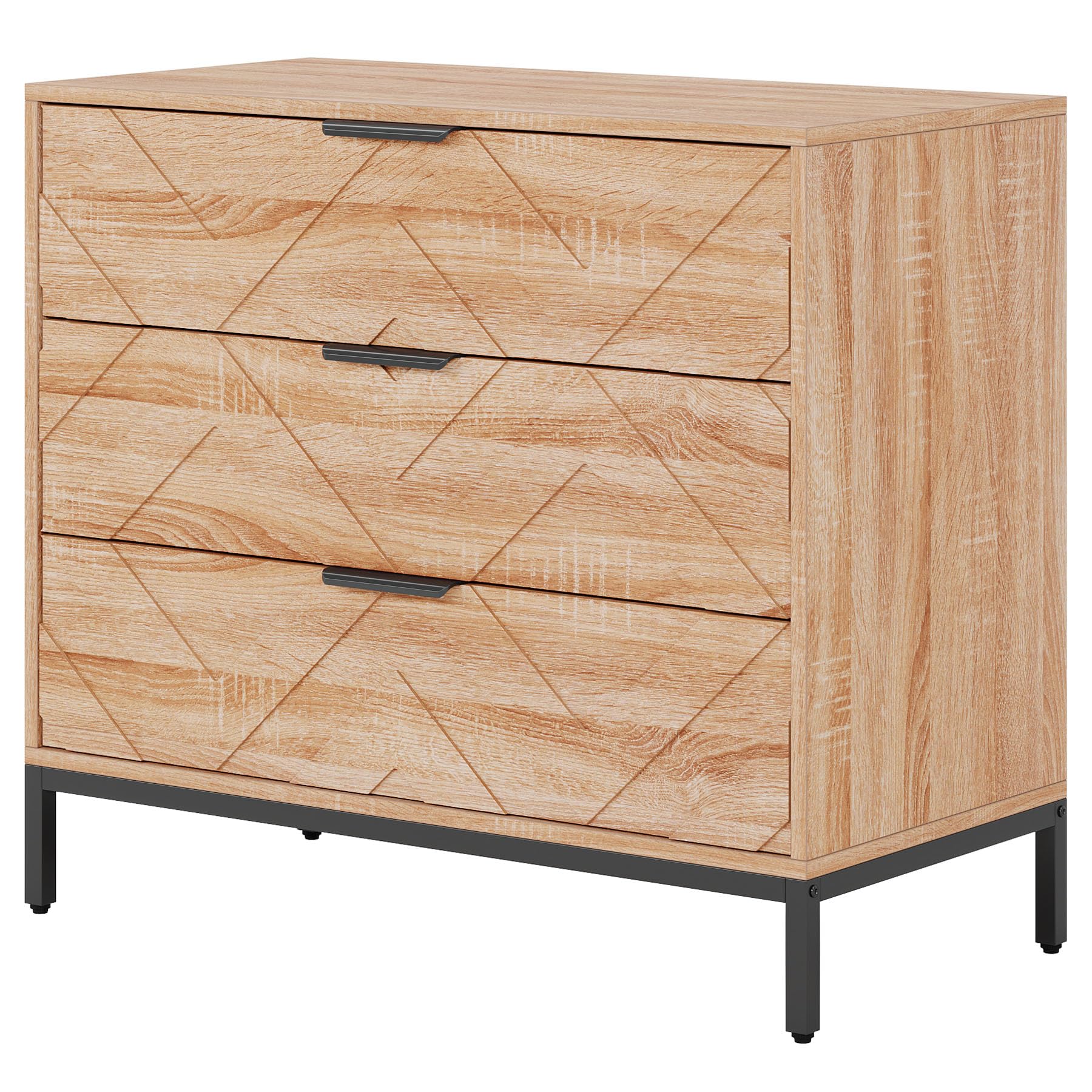Wooden Nightstand with 3 Drawers, 31" Wide Night Stand with Metal Legs