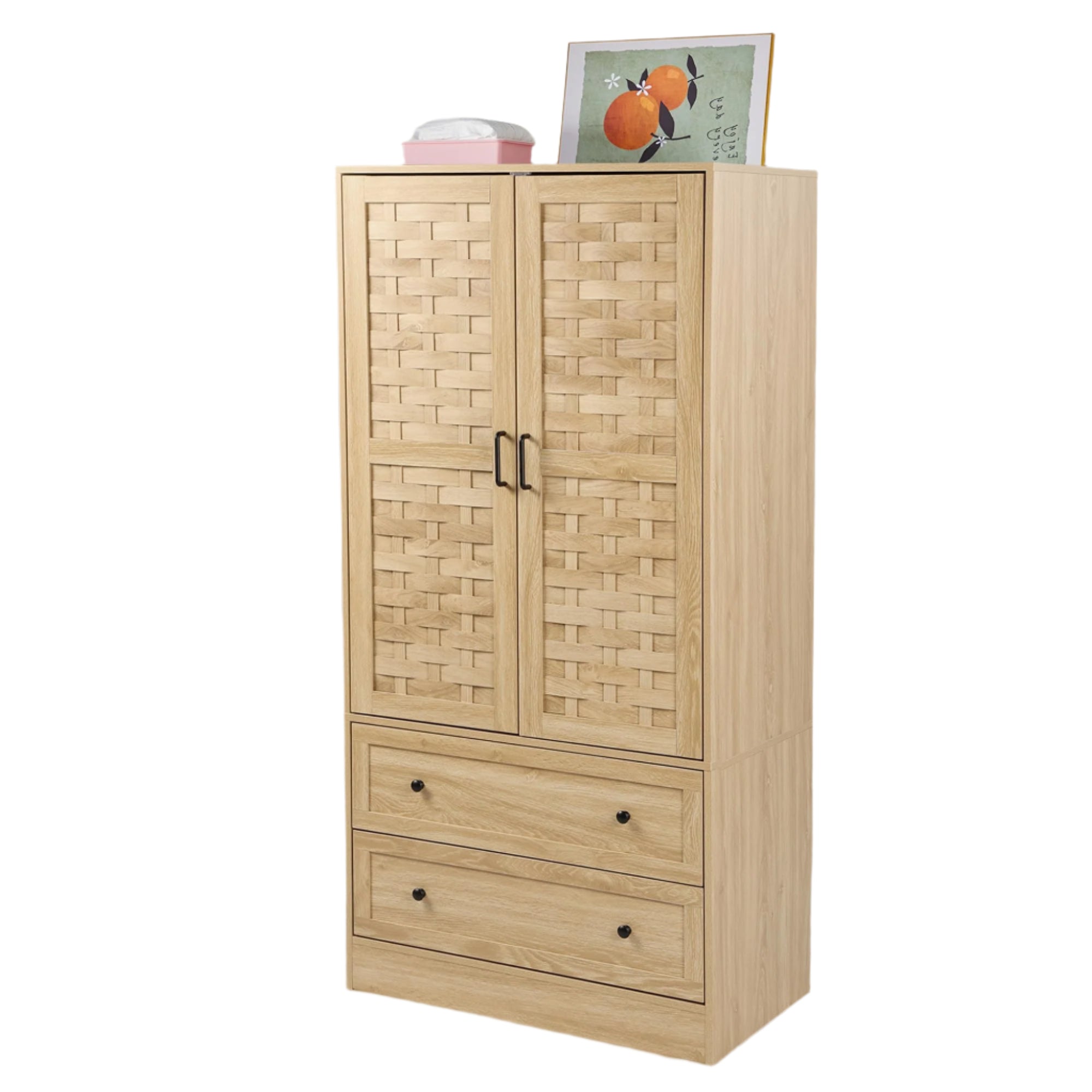 Armoire Wardrobe Closet with 2 Woven Doors, Wardrobe Cabinet