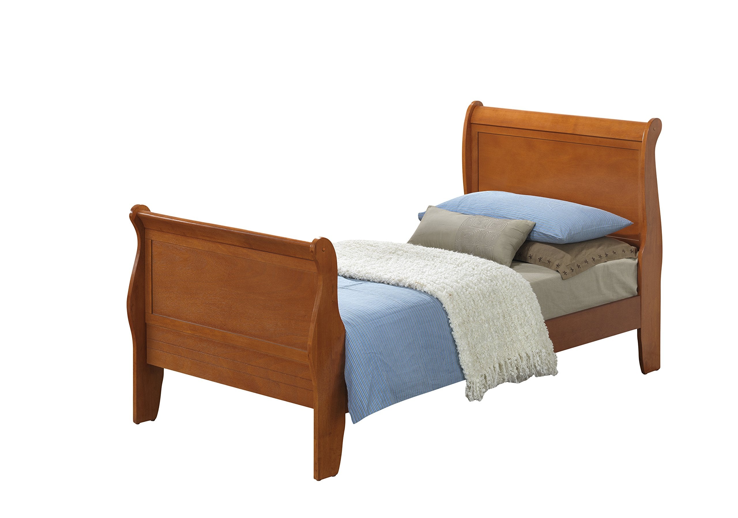 Sleigh Bed, Twin, Oak, 2 boxes