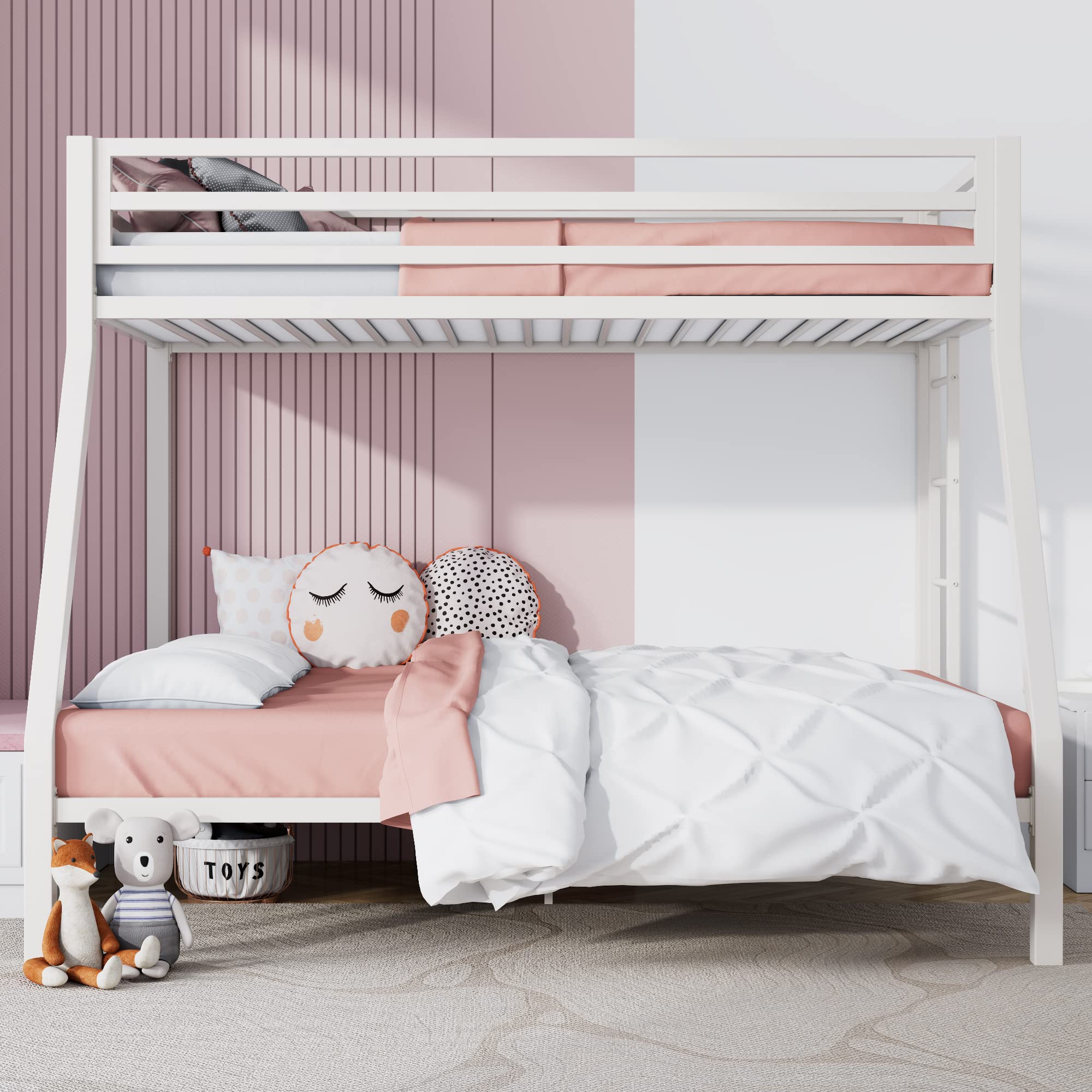 Loft Bunk Bed Twin Over Full Size with Ladder and Guardrail,Heavy Duty Metal