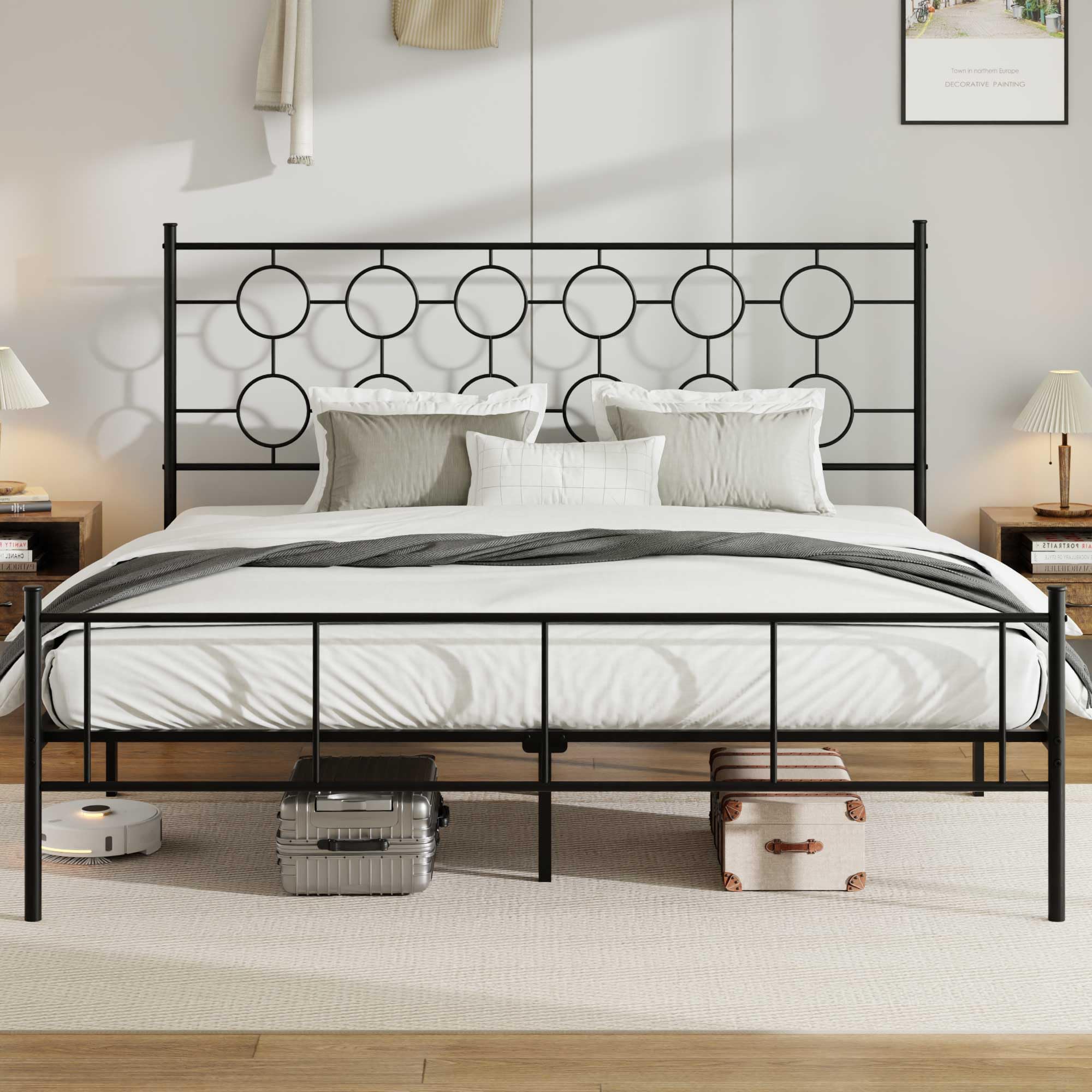 Classic Metal Platform Bed Frame with Headboard and Footboard