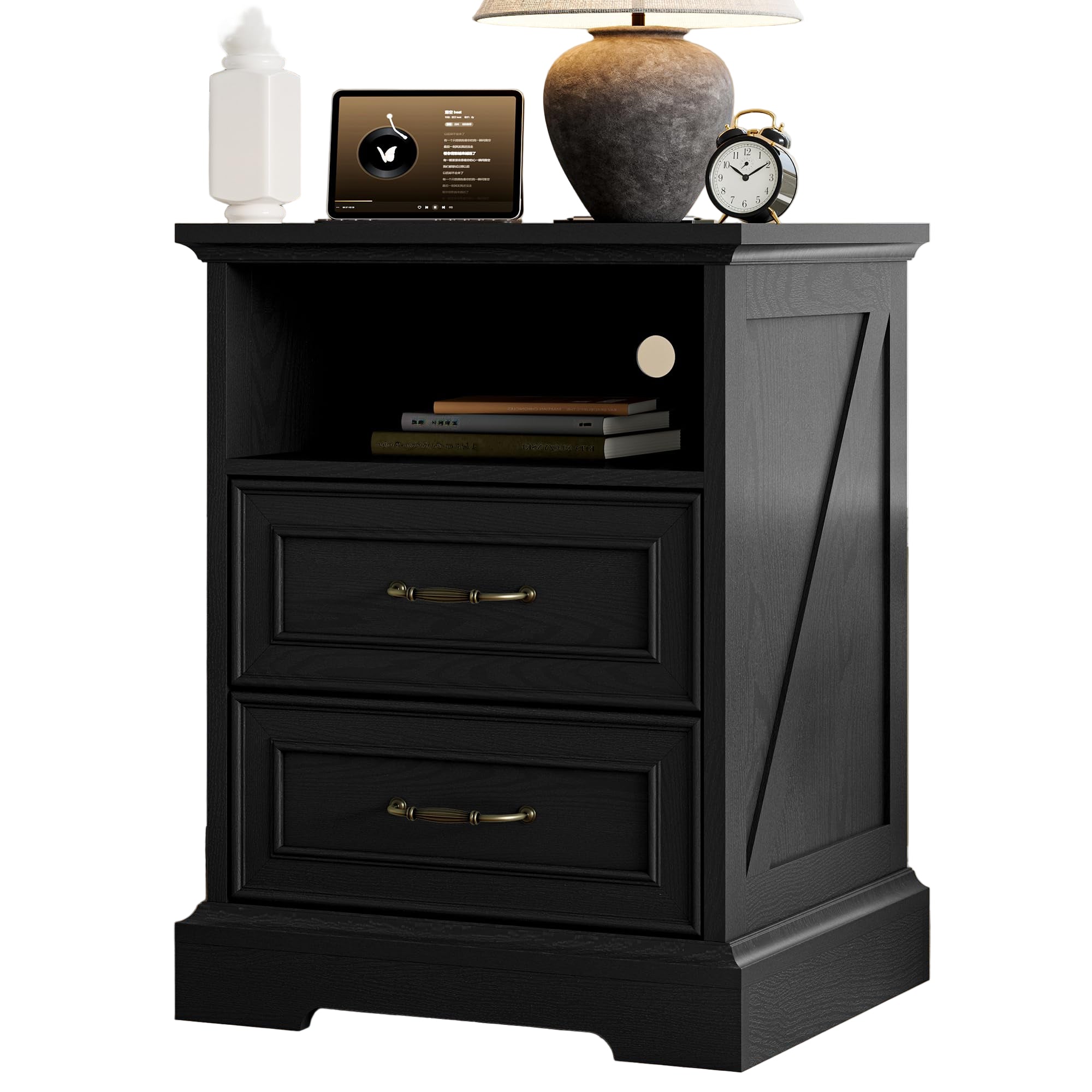 Nightstand with Charging Station, 18" Farmhouse Tall Side Table