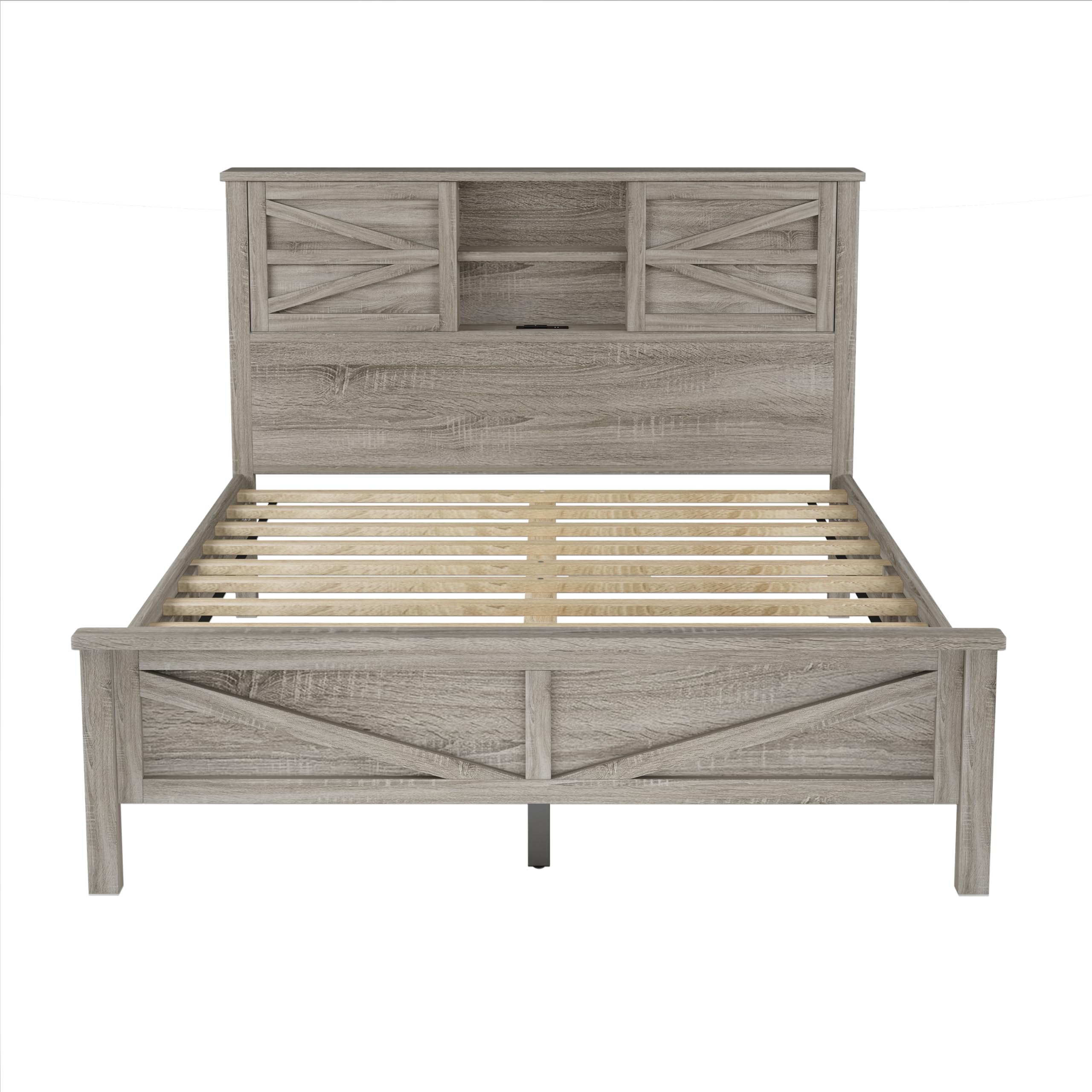 Farmhouse 3-Pieces Bedroom Sets, Queen Size Platform Bed with a Nightstand
