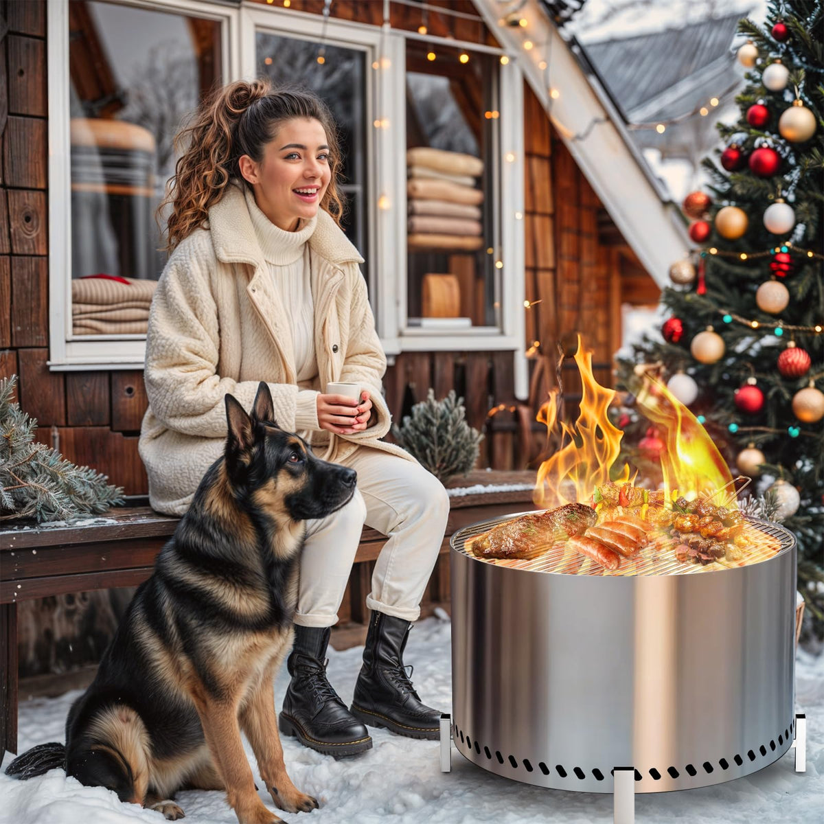 Smokeless Fire Pit with Stand & Grill Rack