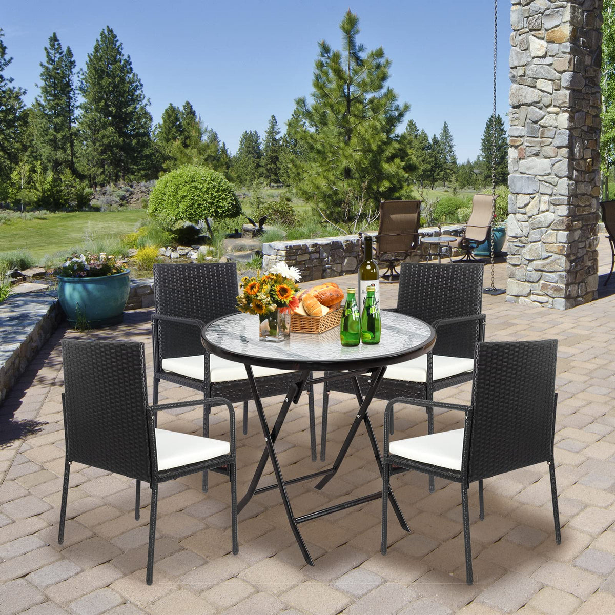 Outdoor Rattan Dining Chairs with Cushions, Set of 4