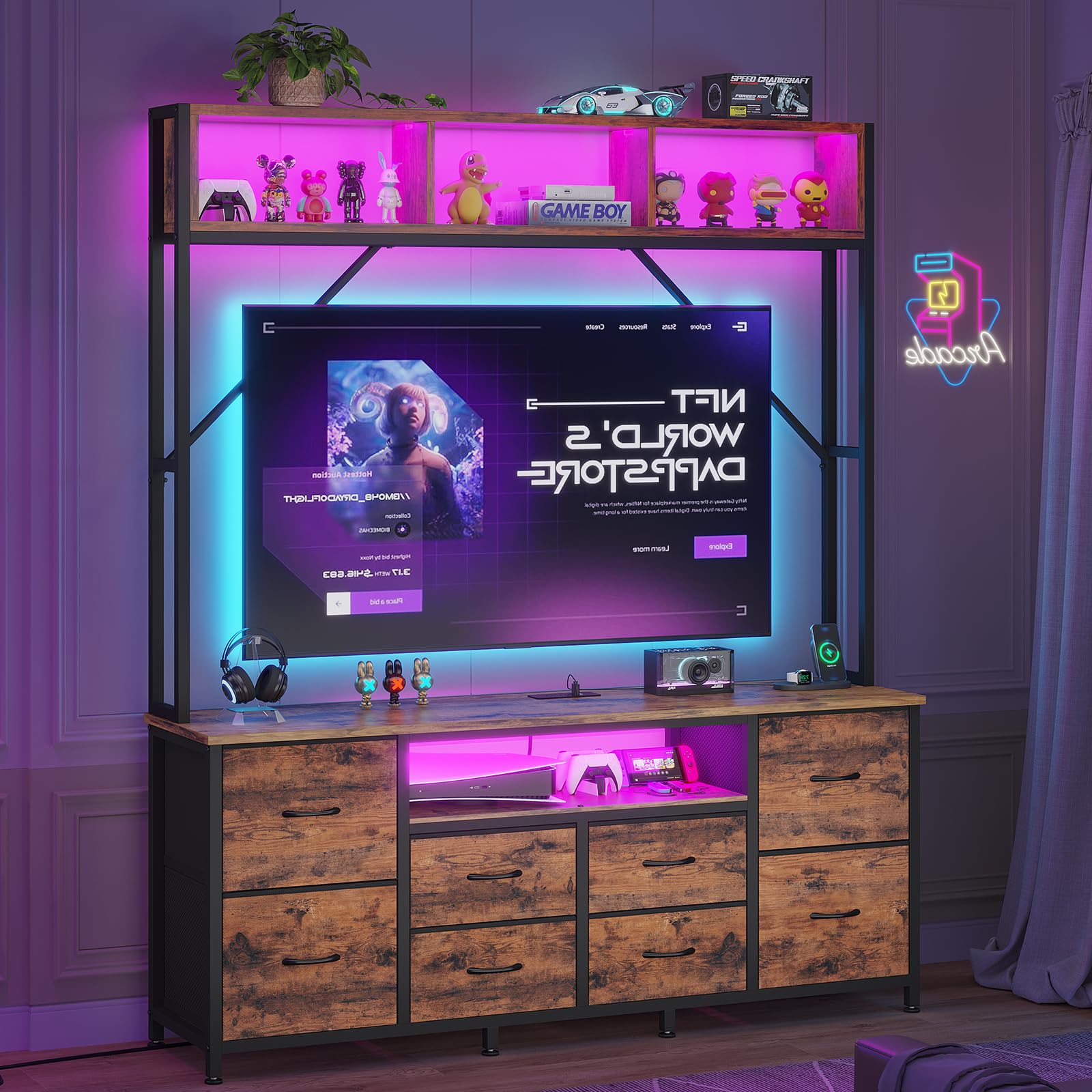 55" TV Satnd for Bedroom Room, Wall Unit Entertainment Center