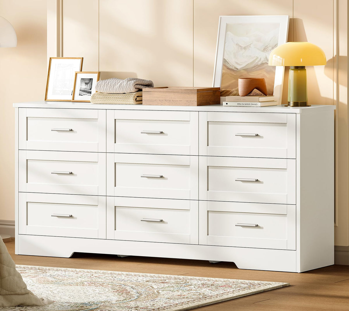 White Drawer Dresser with Metal Handles – Bedroom Storage Chest