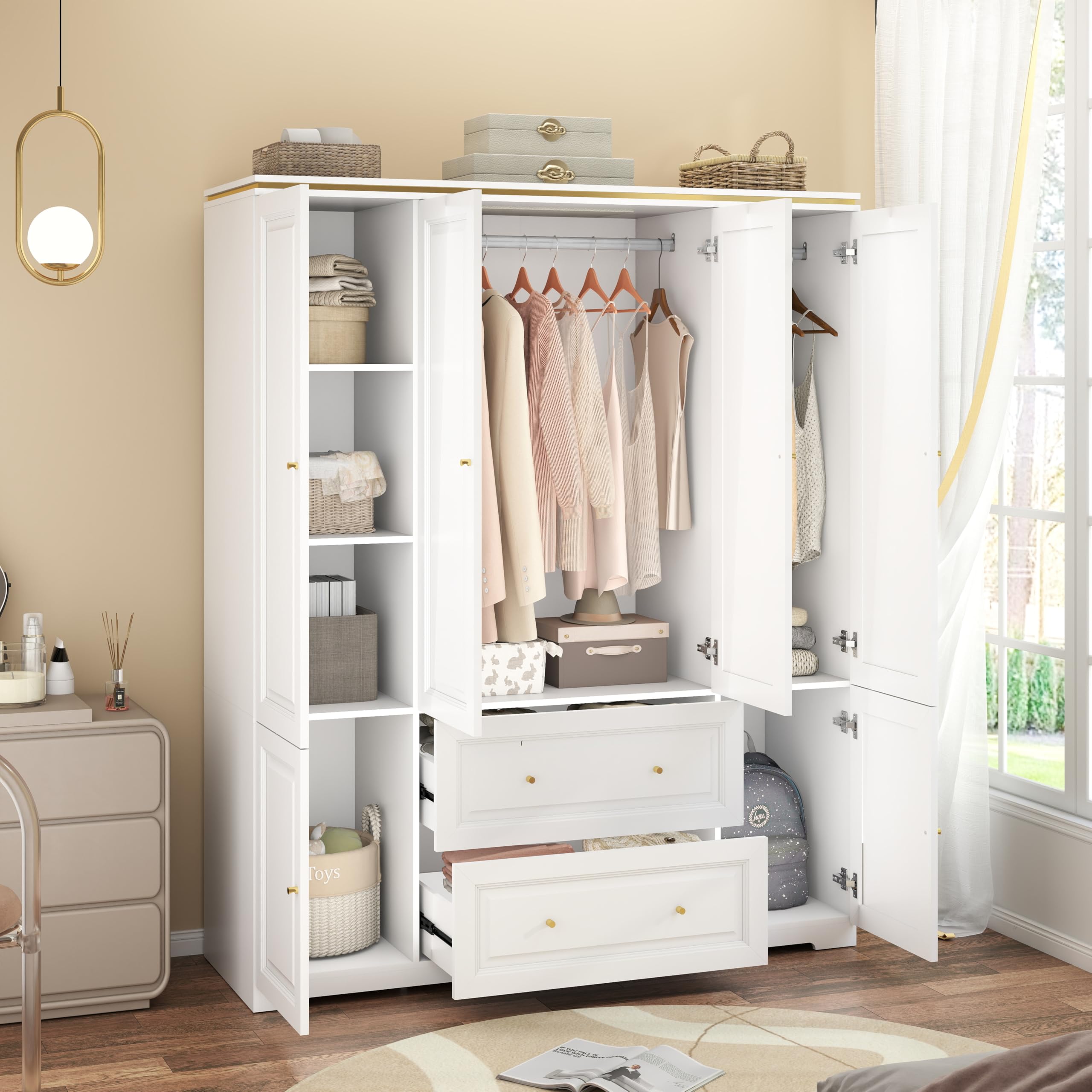White Armoire Wardrobe Closet with Drawers: Wardrobe Closet