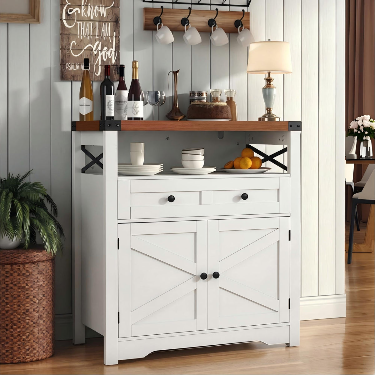 Farmhouse Sideboard Buffet Cabinet with Coffee Bar Storage