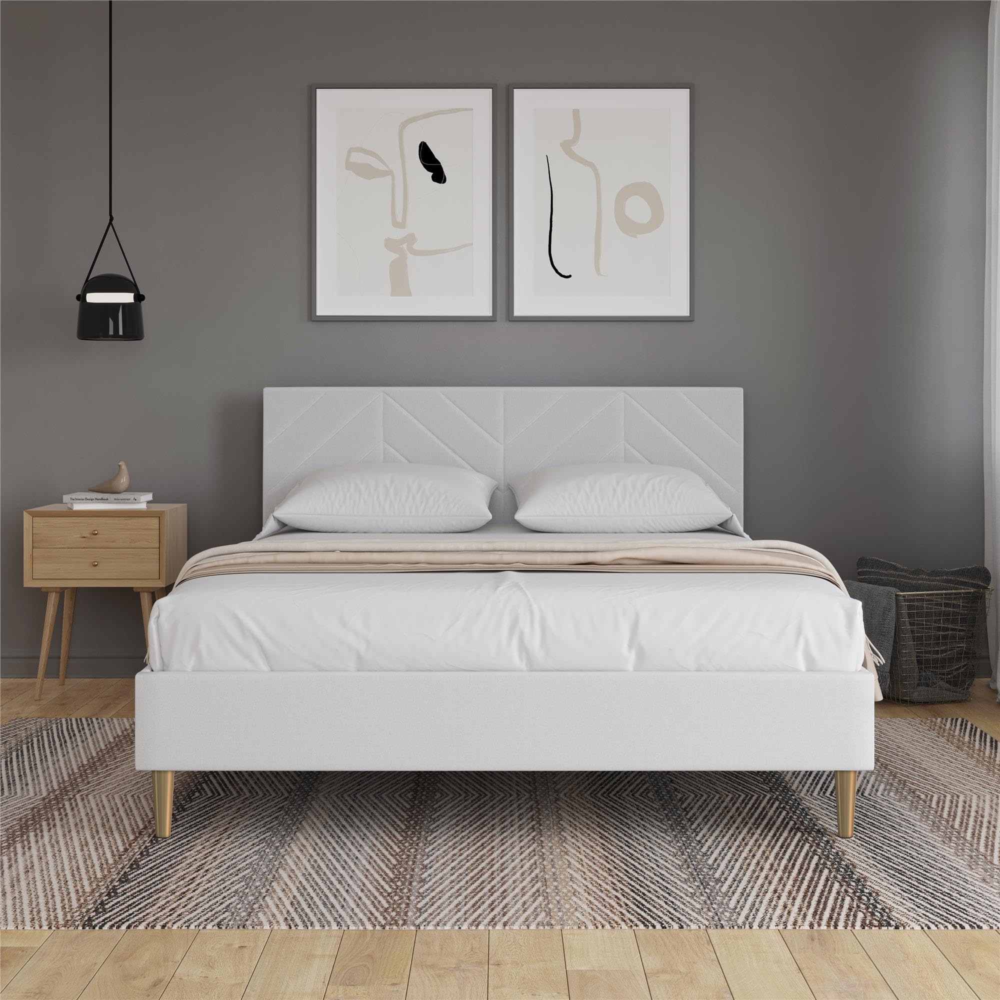 Andrea Tufted Upholstered Platform Bed, Queen, Gray Linen