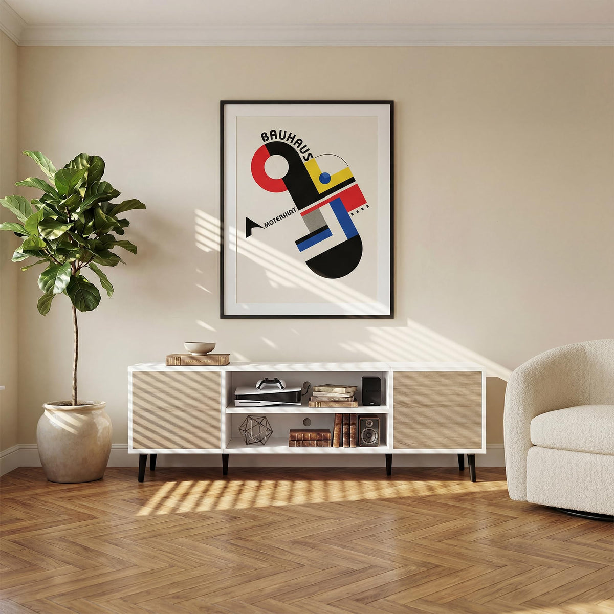 Mid-Century Modern TV Stand with Push-to-Open Storage
