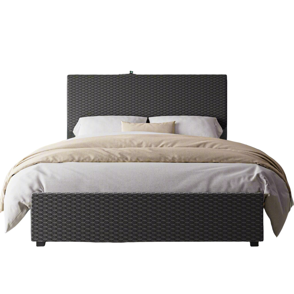 Queen Size Bed Frame with Storage Headboard, Upholstered Platform Bed Frame