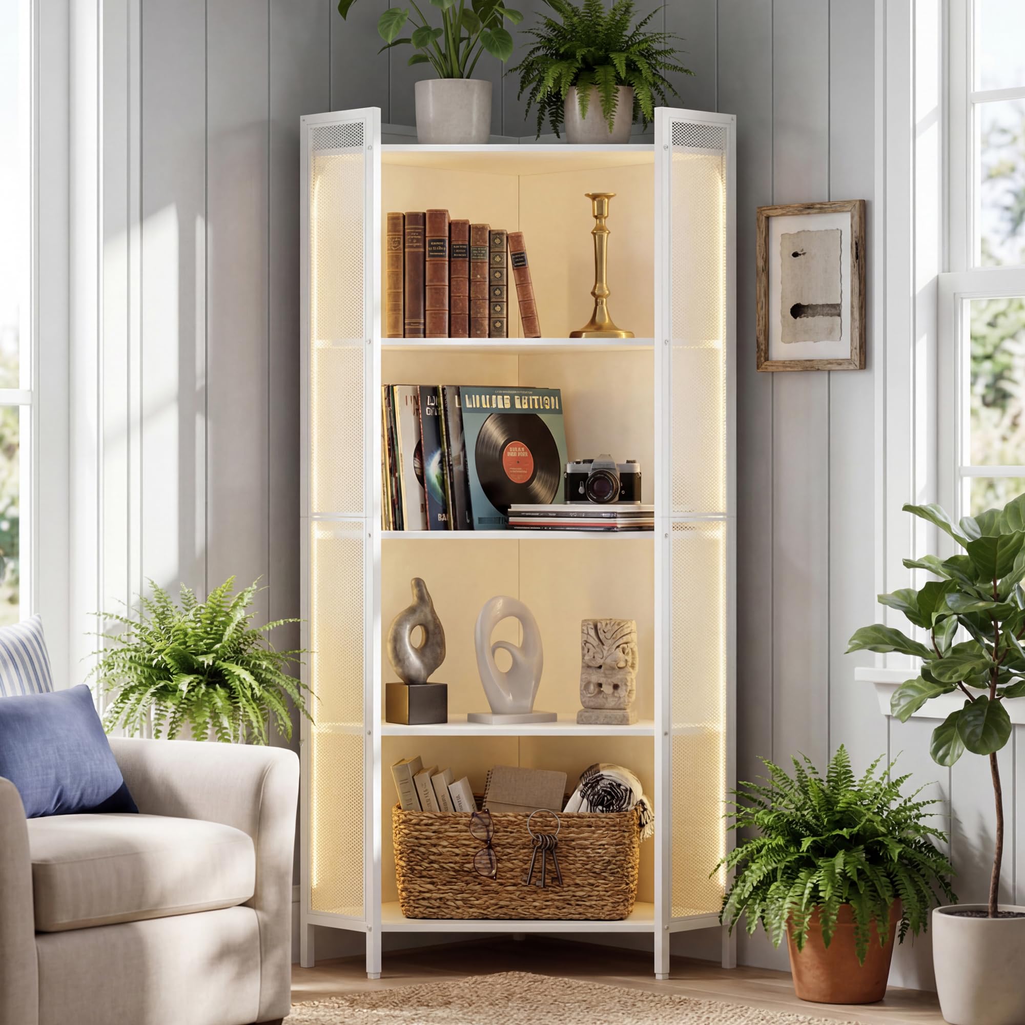 5-Tier Corner Display Cabinet with LED Light
