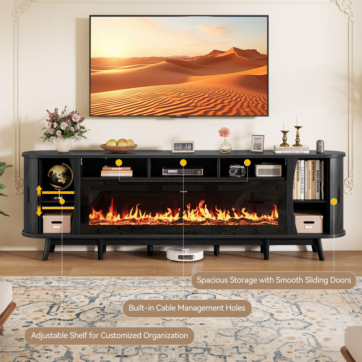 97" Fireplace TV Stand with 60" Electric Fireplace