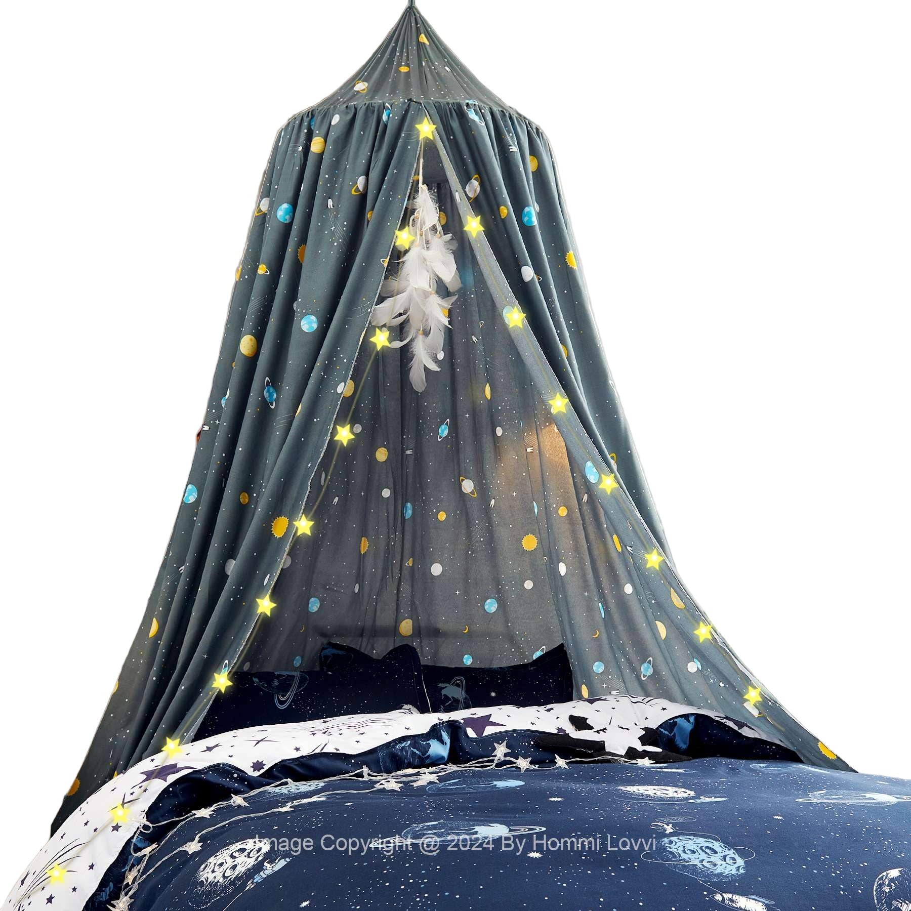 Rockets Print Kids Bed Canopy, Girls Princess Canopy Dreamy Room Decorra