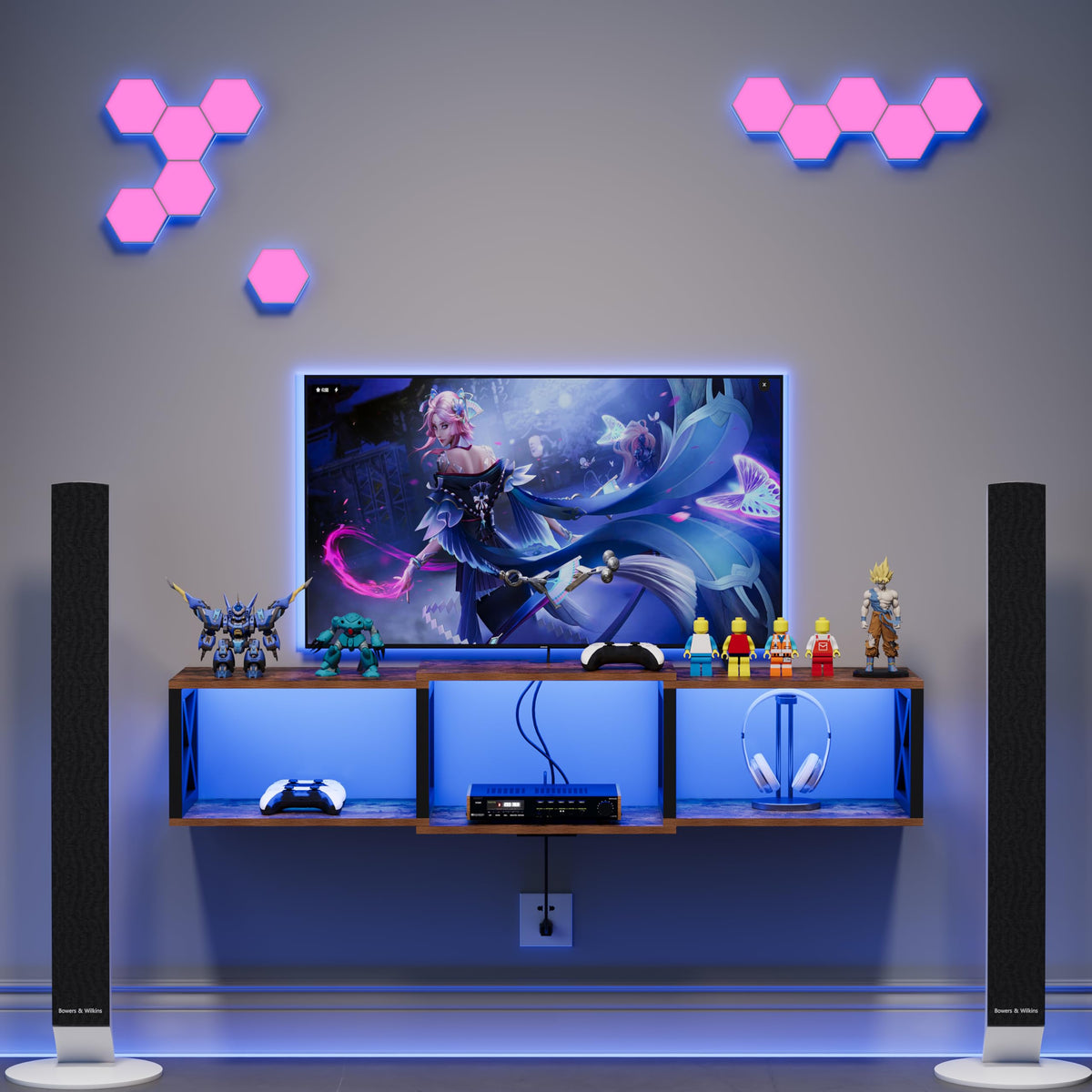 Floating TV Stand with LED & Power Outlets