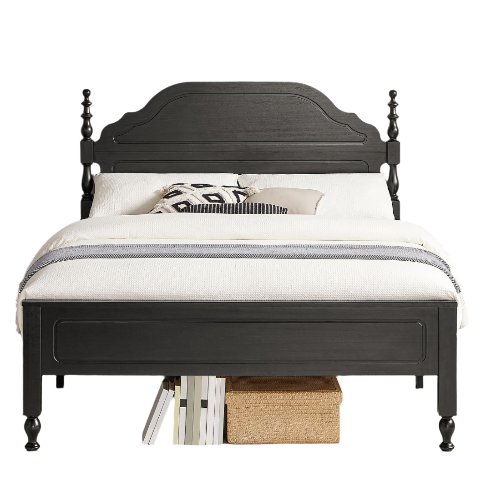 Wood Queen Size Bed Frame with Wooden Headboard and Footboard