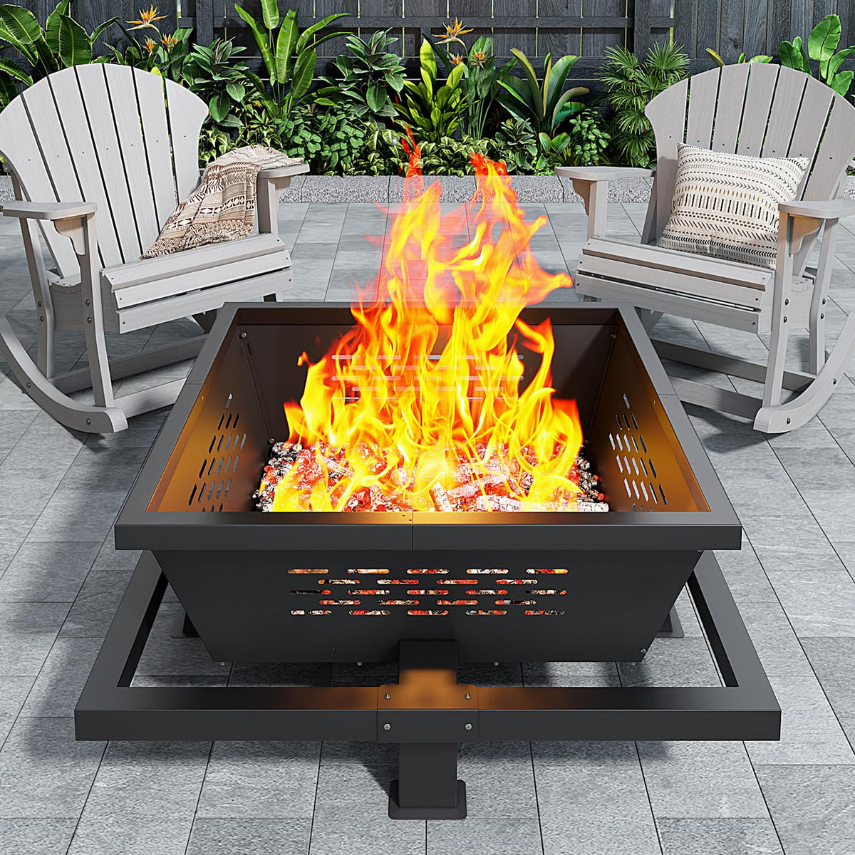 Large Steel Fire Pit with Foot Ring – Wood Burning