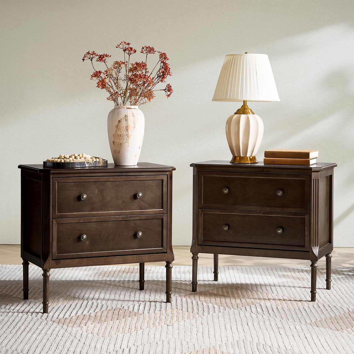 Mid-Century End Table with Charging Station & 2 Drawers