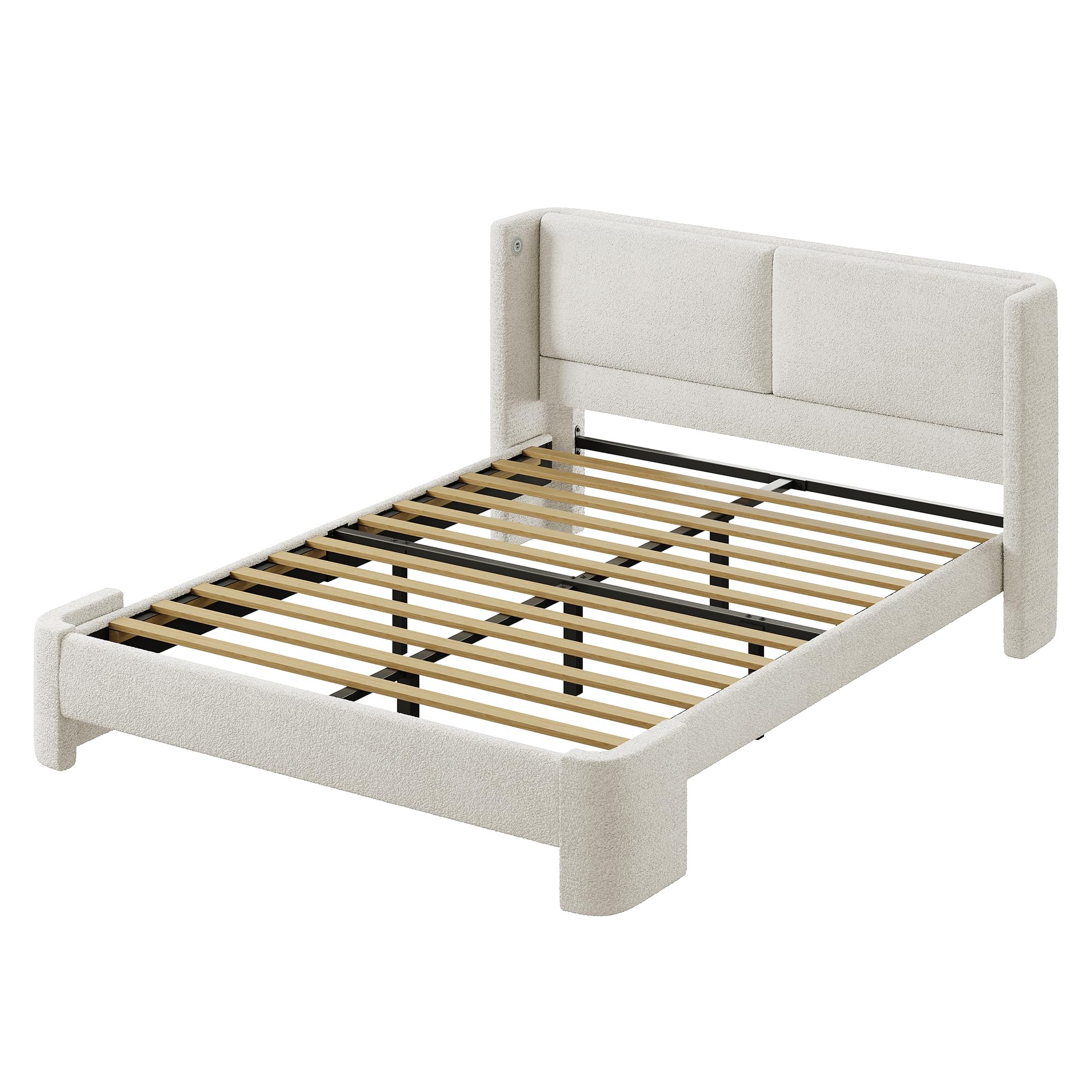Full Bed Frame with Headboard, Upholstered Bed Frames with USB Ports
