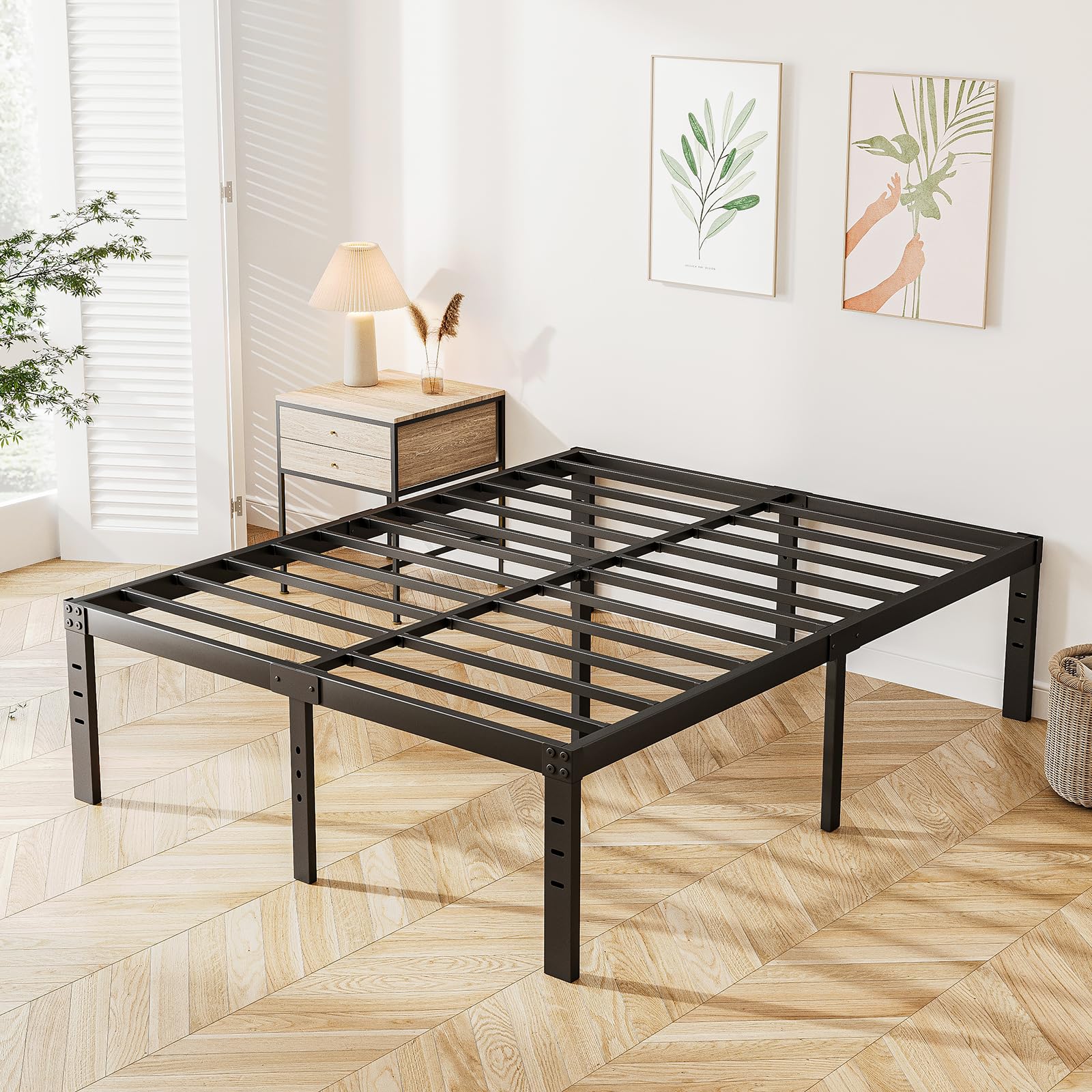 Queen Size Bed Frame, 18 Inch High Metal Bed Frame, Noise-Free Platform Bed No Box
