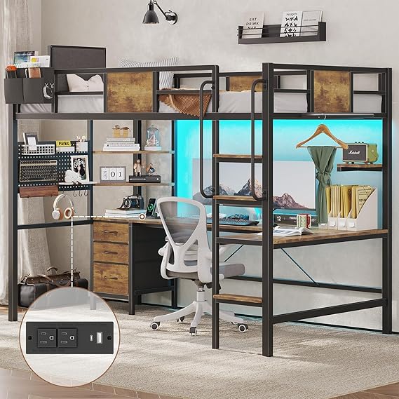 Bed Twin Size with 3 Storage Shelves and 3 Fabric Drawers