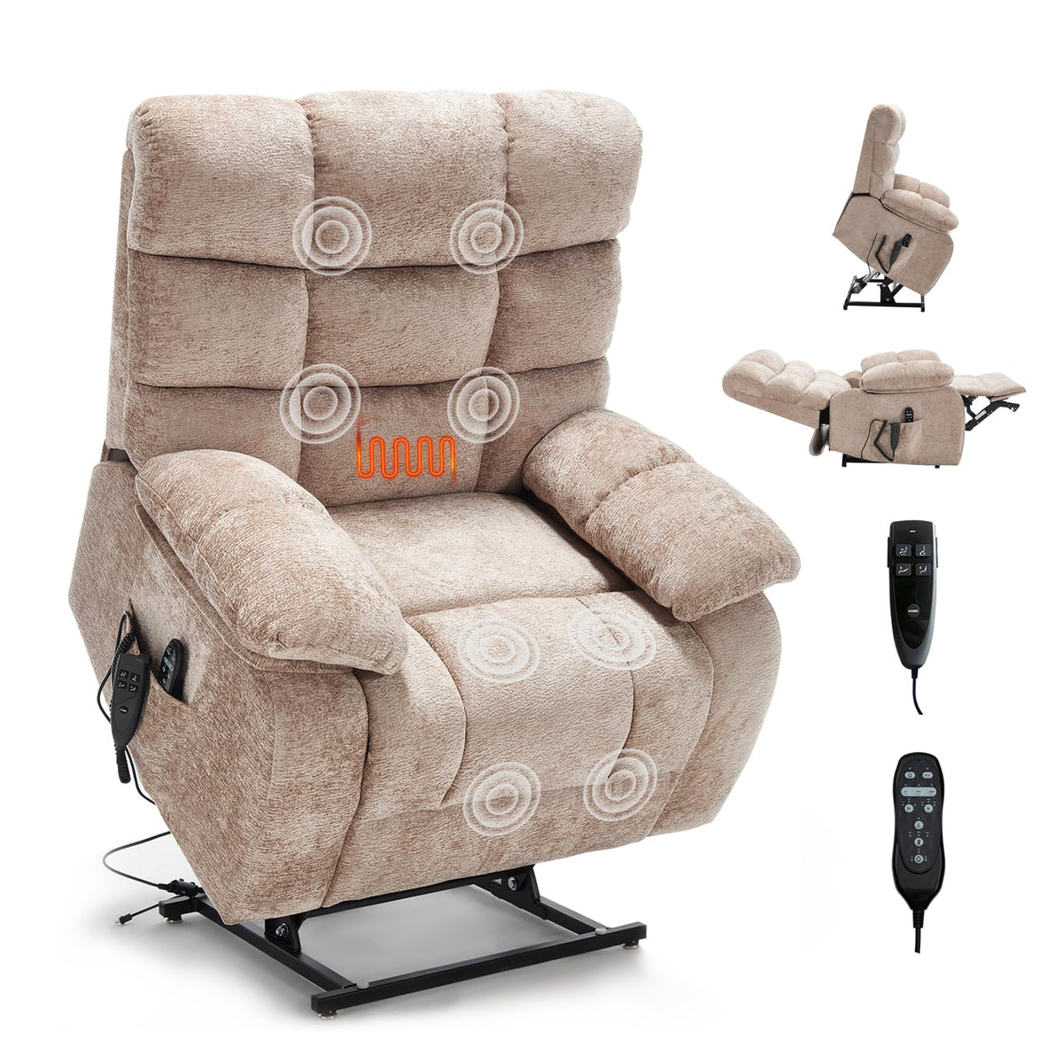 Oversized Power Lift Recliner with Massage, Heat & Dual Motor