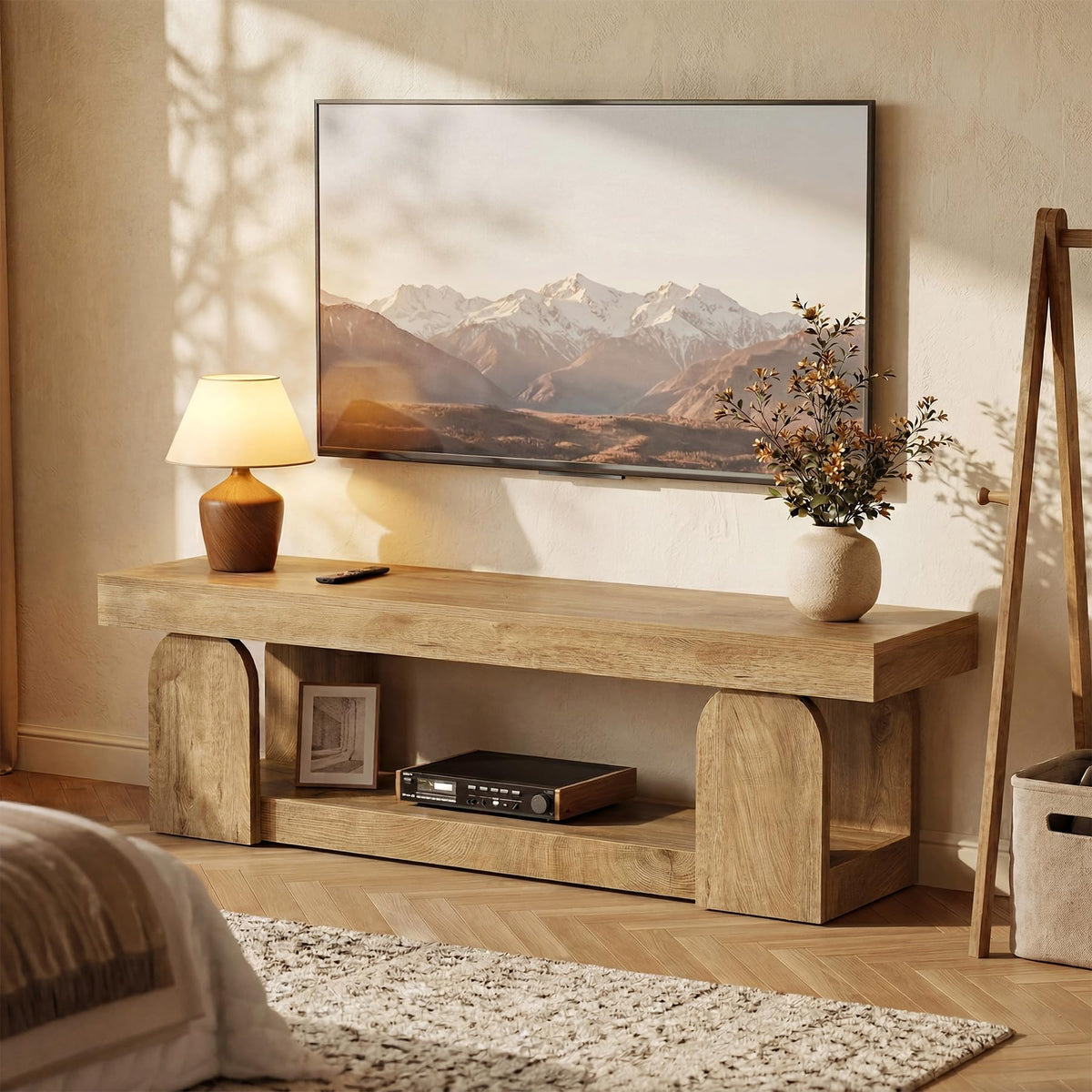 63" Farmhouse TV Stand with Open Storage Shelf