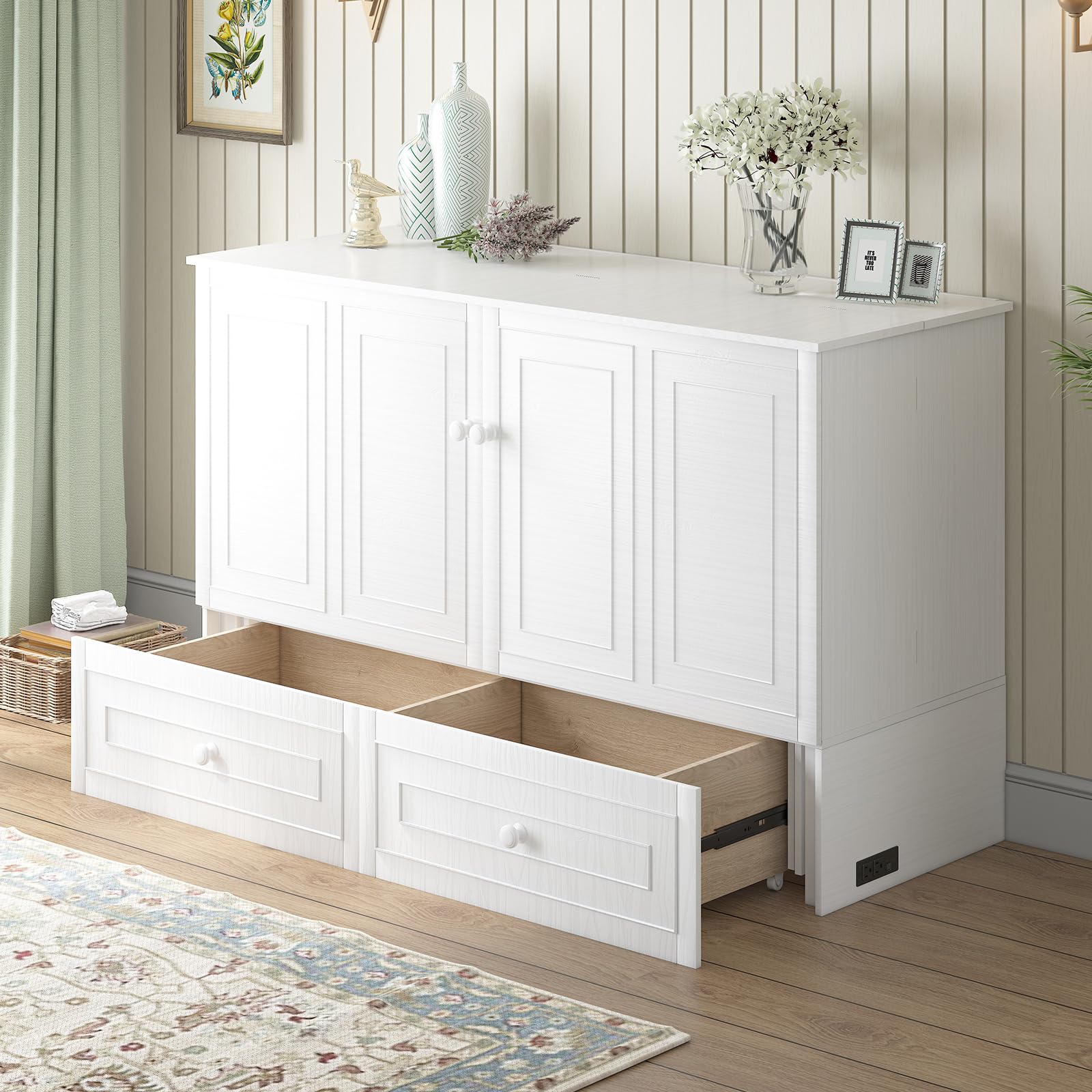 Murphy Bed, Cabinet Bed with Queen Tri-fold Foam Mattress