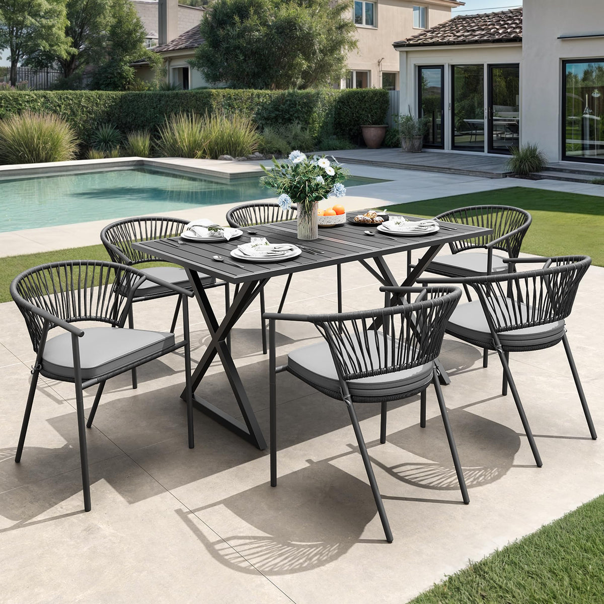 Stackable Outdoor Rattan Dining Chairs with Cushions