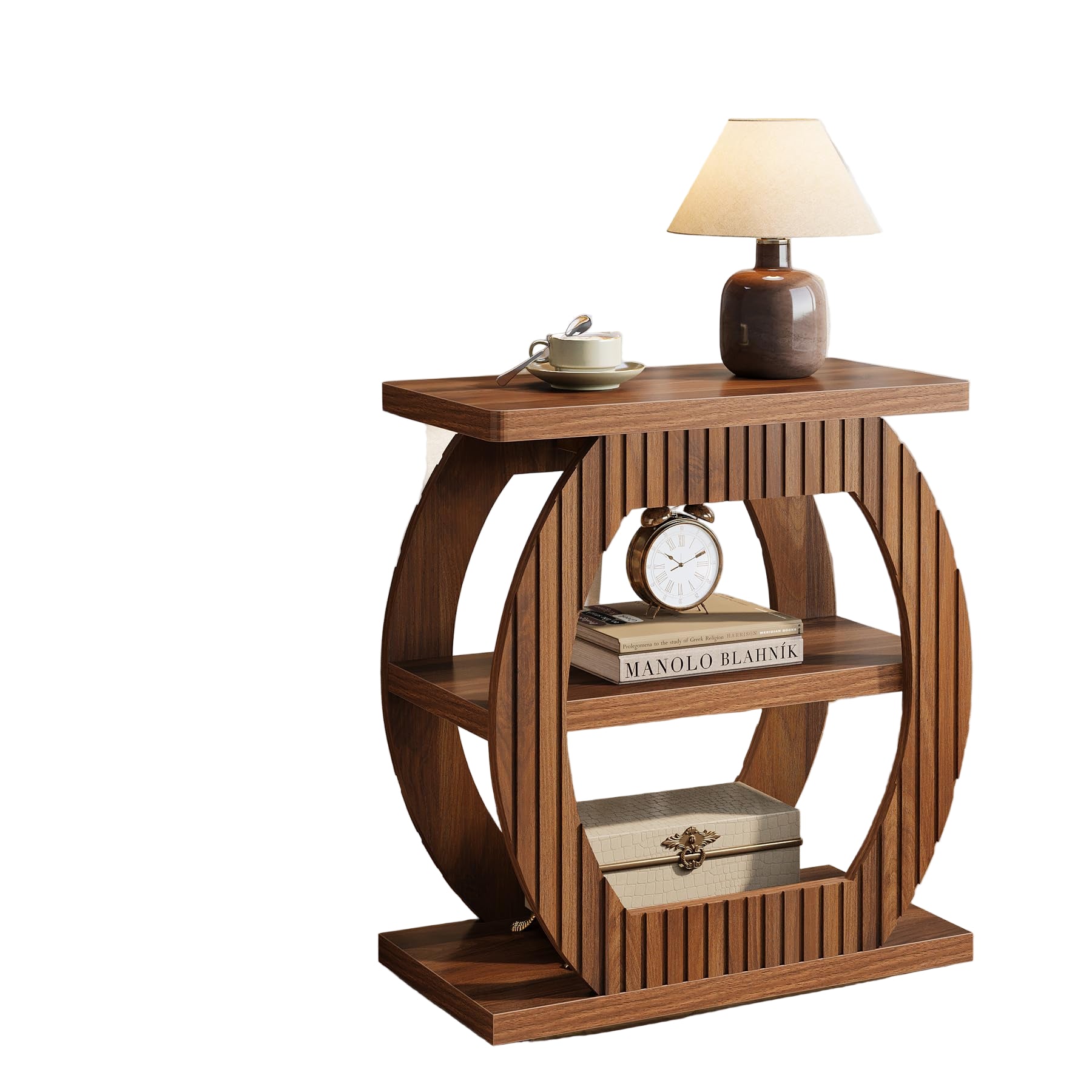 3-Tier Side Table, 26" Rectangle End Table with 3 Storage Shelves