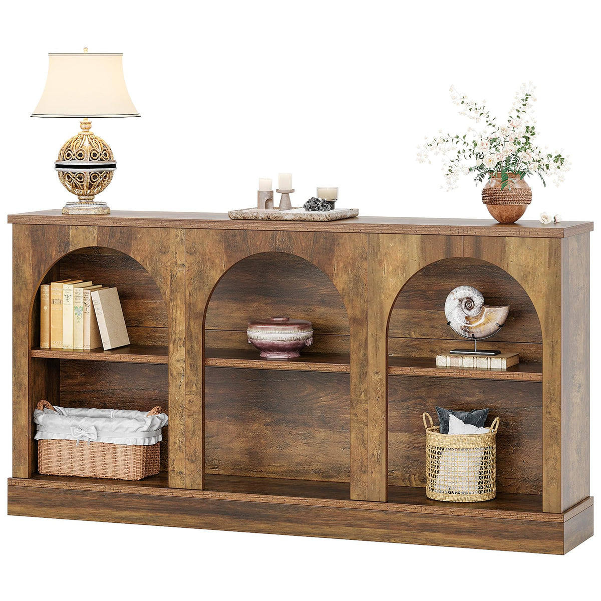 63" Arched TV Stand for TVs up to 65" – Open Shelf Storage