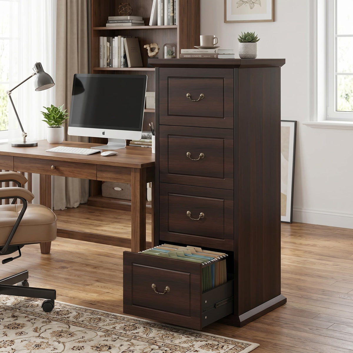 4-Drawer Vertical File Cabinet, Mid-Century Modern