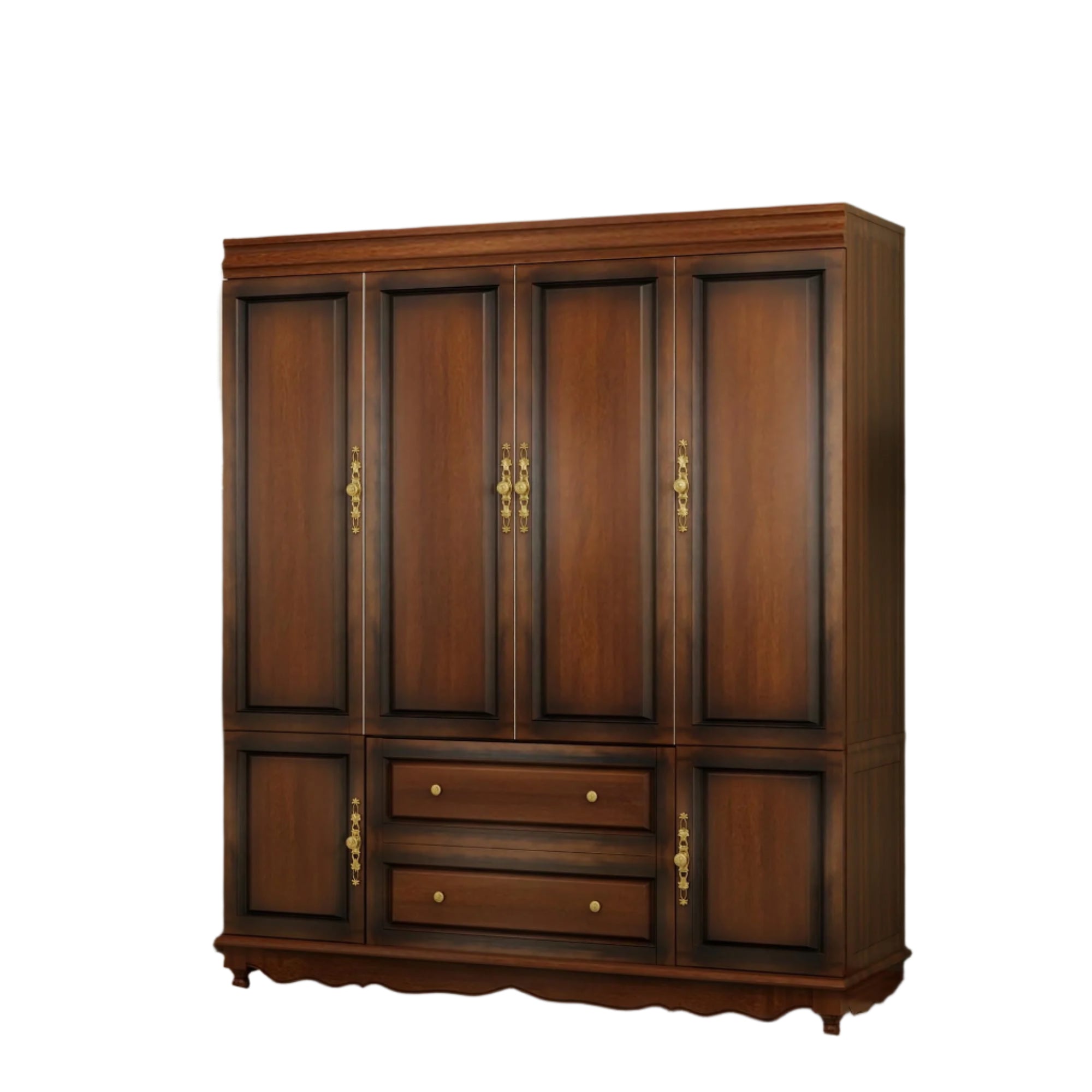 Solid Wood Armoire 4-Door Closet with 2 Drawers,100% Solid Wood Armoire Cabinet