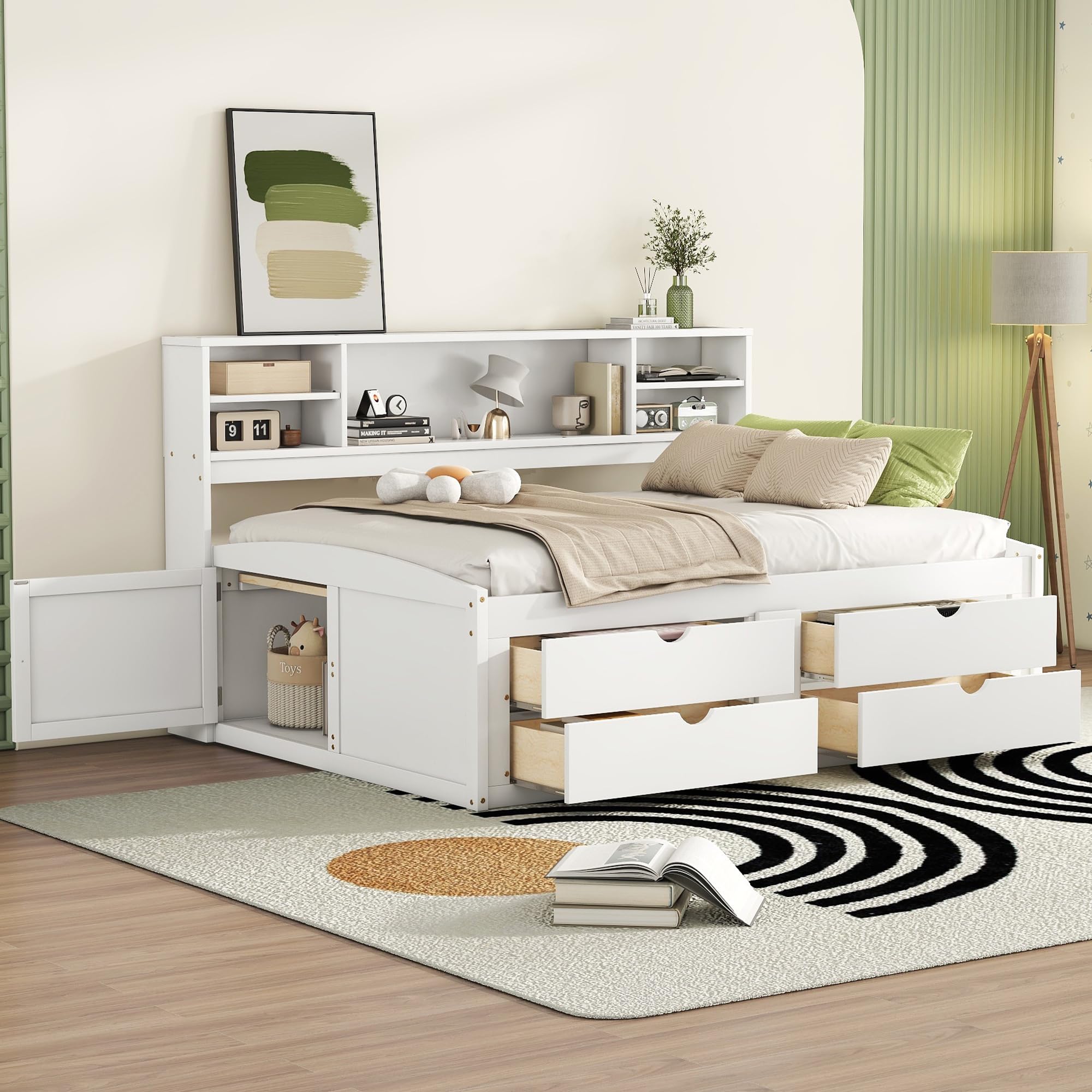 Daybed with Bookcase Headboard, Full Beds with Storage Drawers