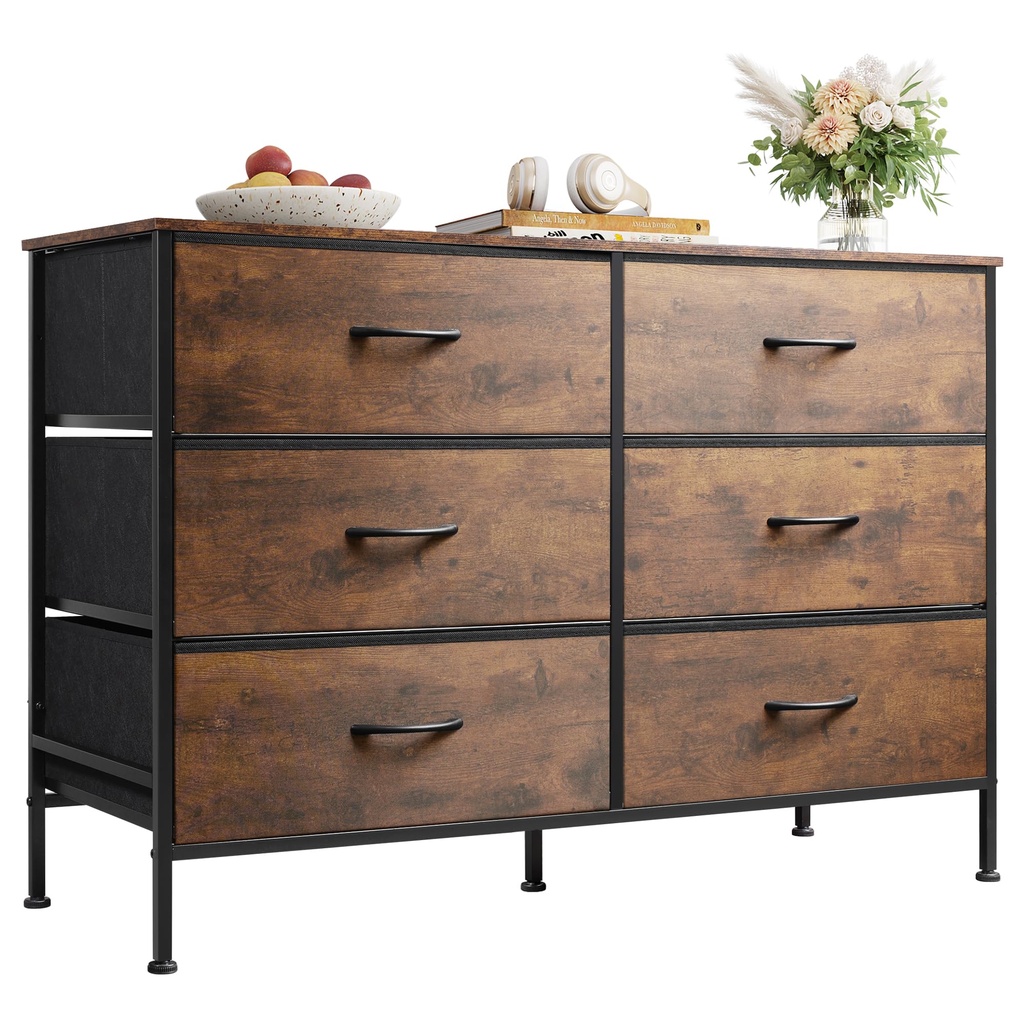 Dresser for Bedroom with 6 Drawers, Wide Fabric Dresser TV Stand for 50 Inches TV