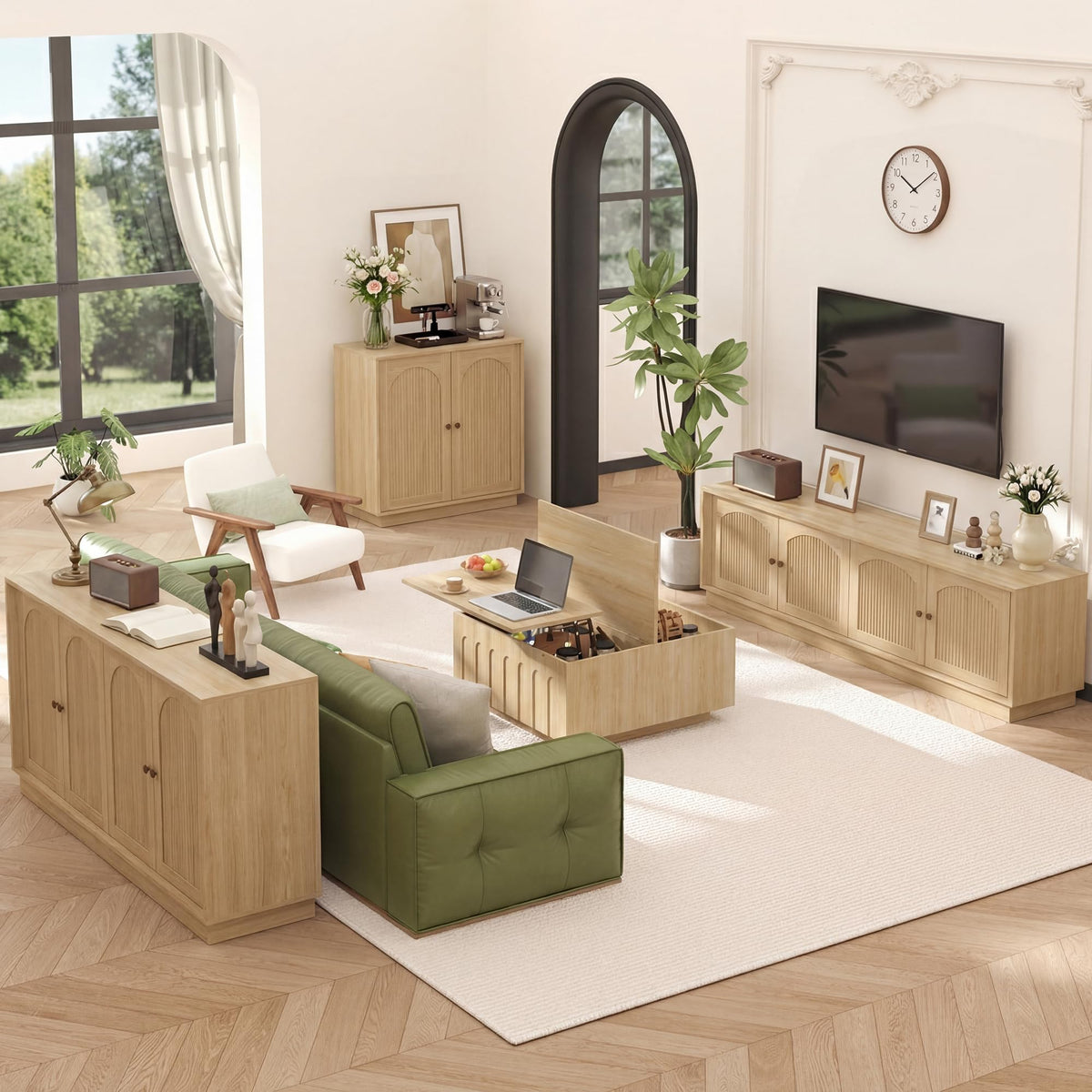4-Piece Modern Living Room Furniture Set – Oak