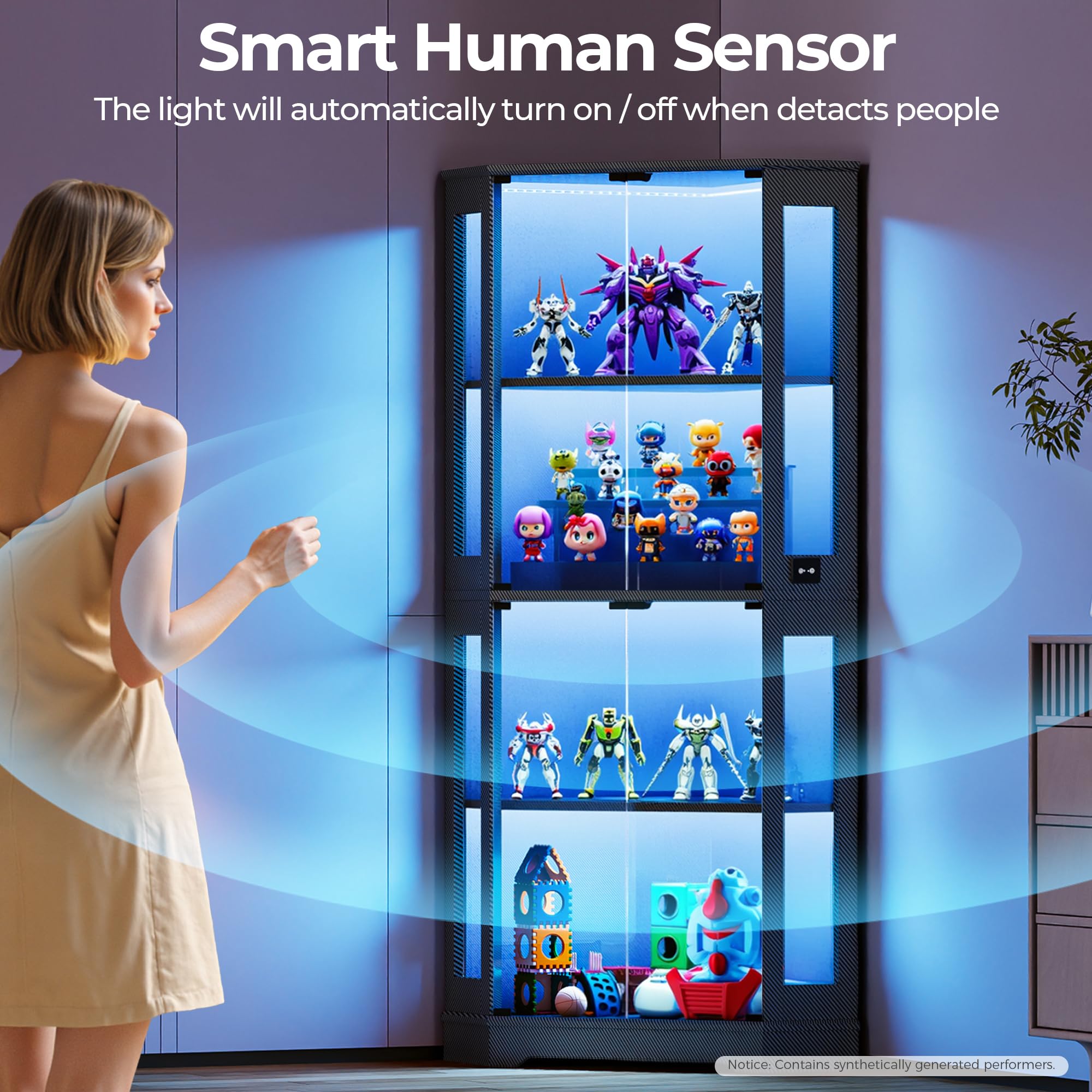 Glass Display Cabinet with RGB LED & Motion Sensor