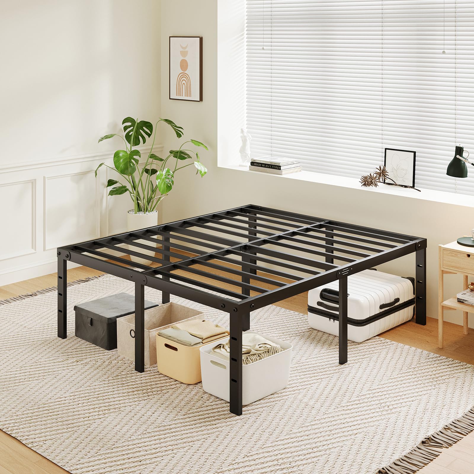 Inch Tall Full Size Bed Frame with Large Storage Space, Heavy Duty Metal