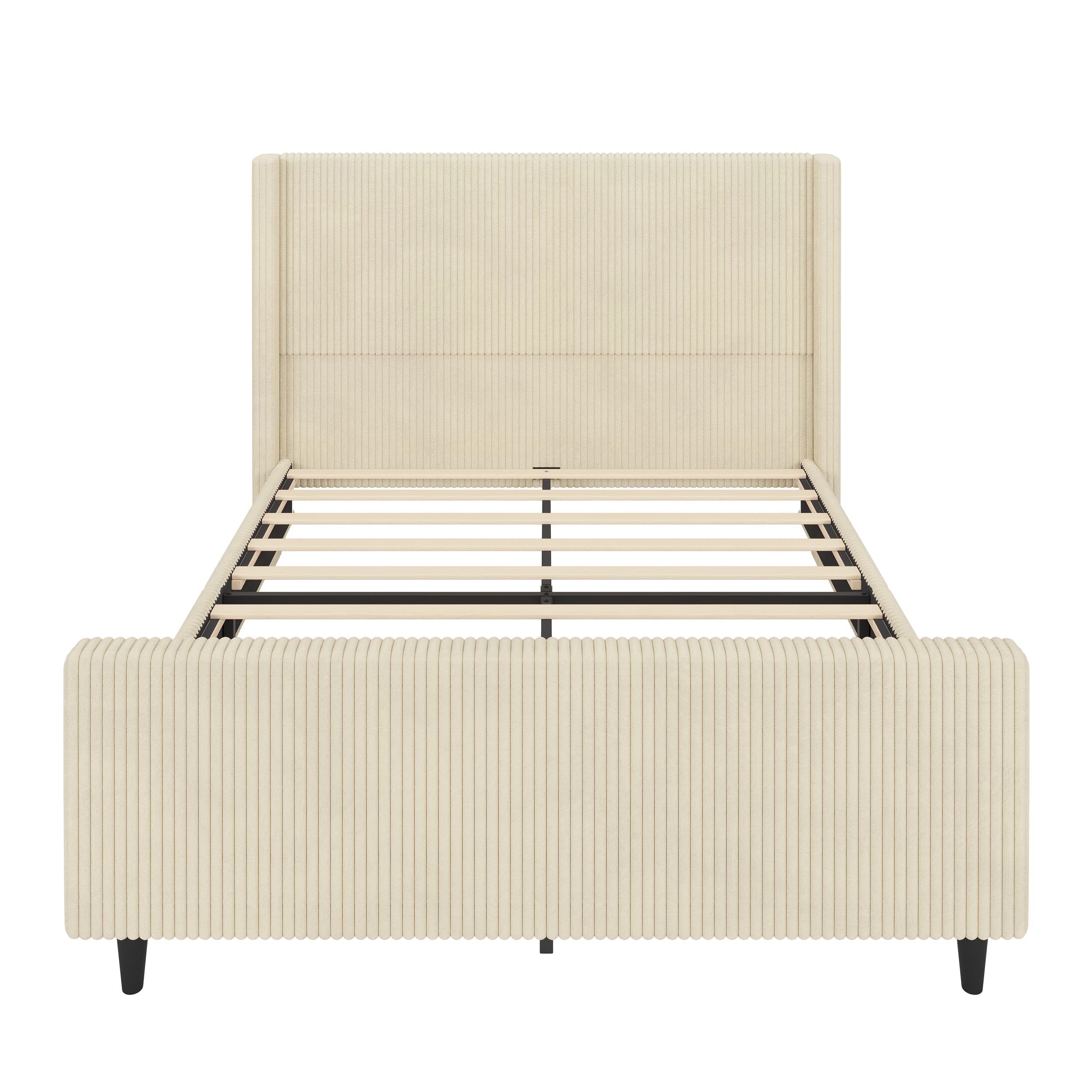 50.7" High Wingback Corduroy Upholstered Queen Size Bed Frame