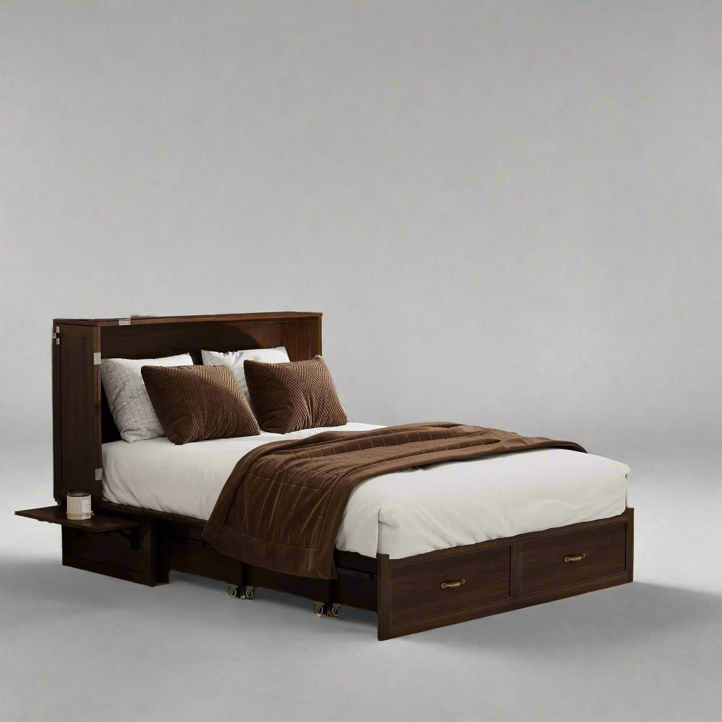 Murphy Bed Full, Solid Wood Murphy Bed Cabinet with 2 USB & 2 Charging Ports