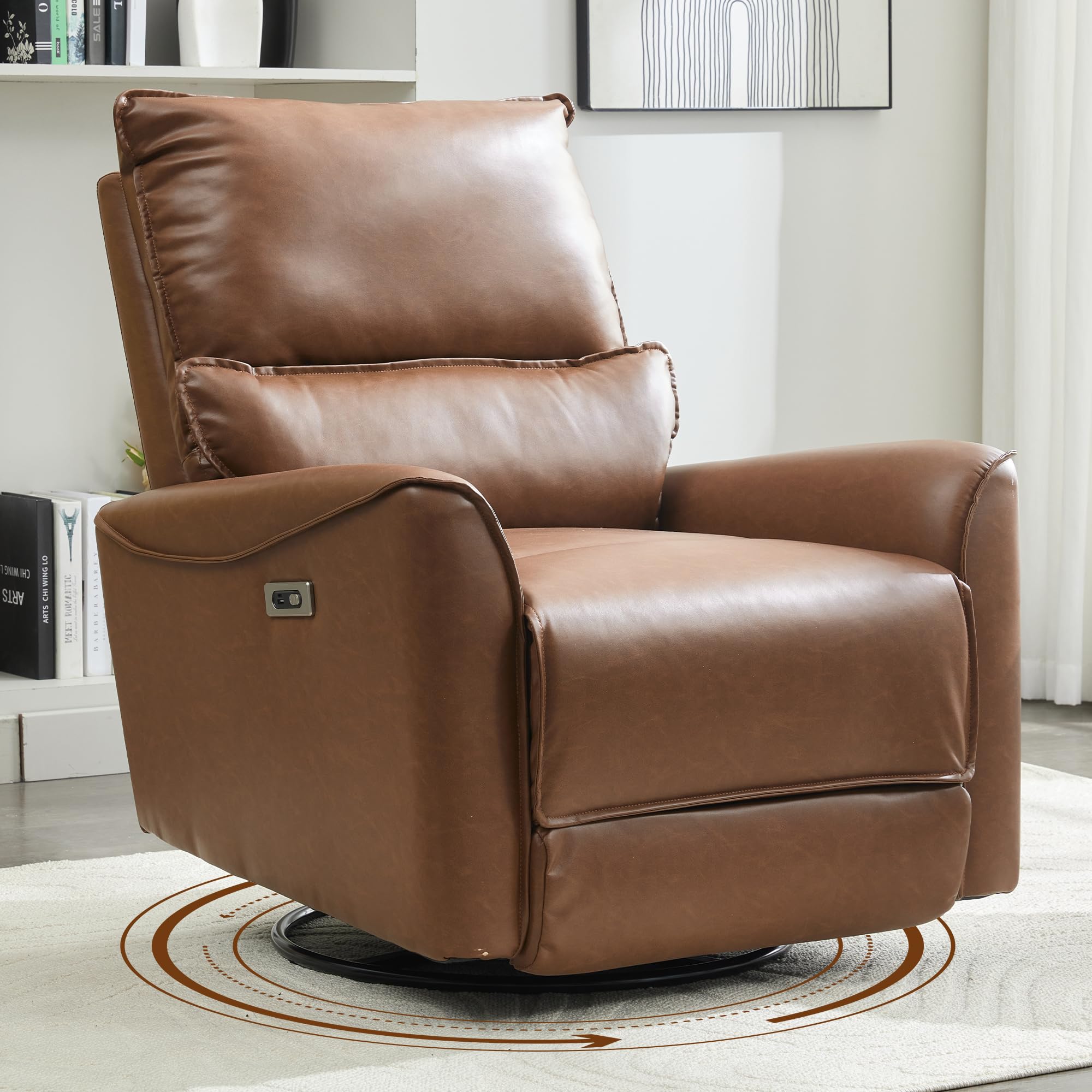 Power Swivel Rocker Recliner Chair for Adults, Leather Glider Rocking Recliner