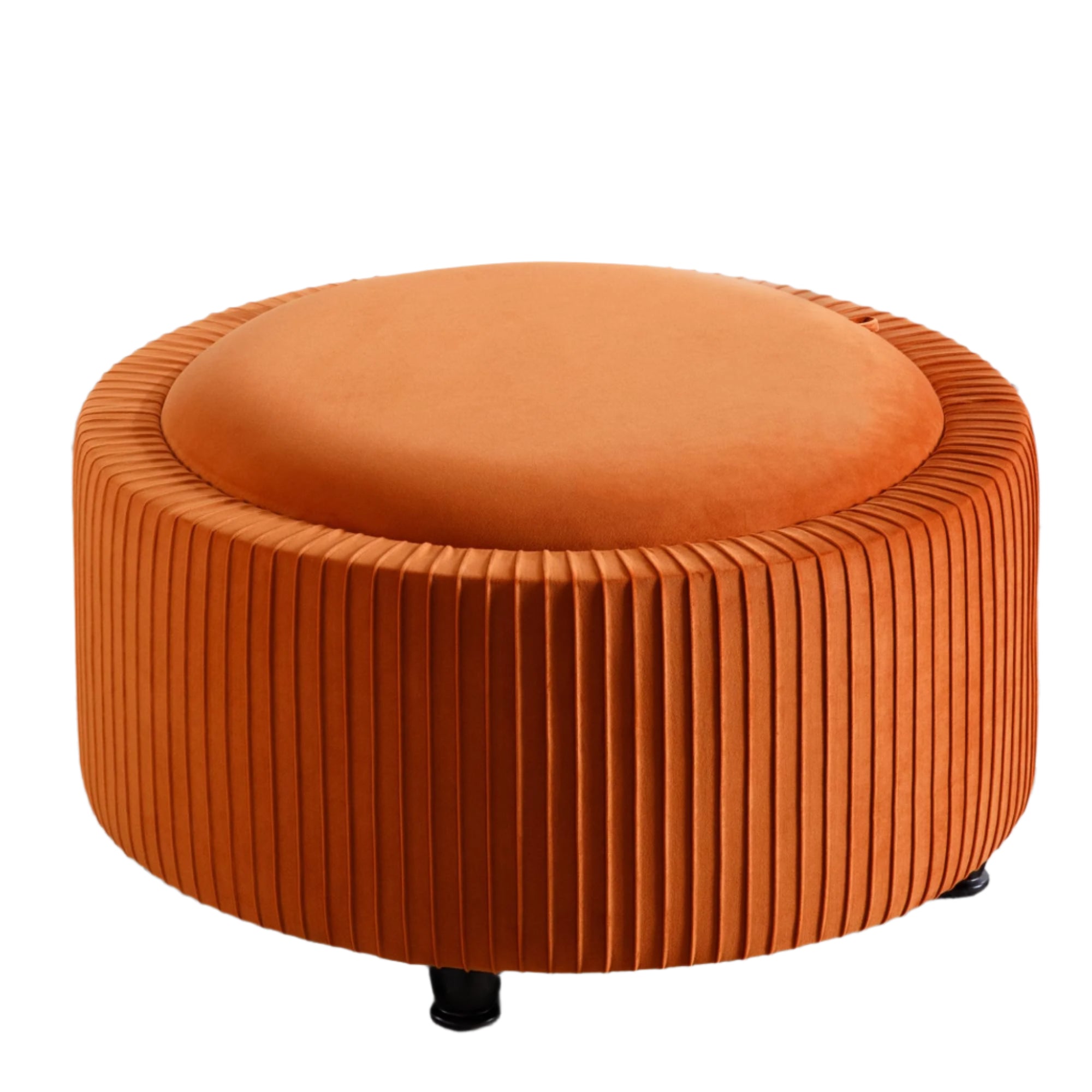 30 Inch Velvet Round Storage Ottoman, Modern Pleated Circle Storage Coffee Table