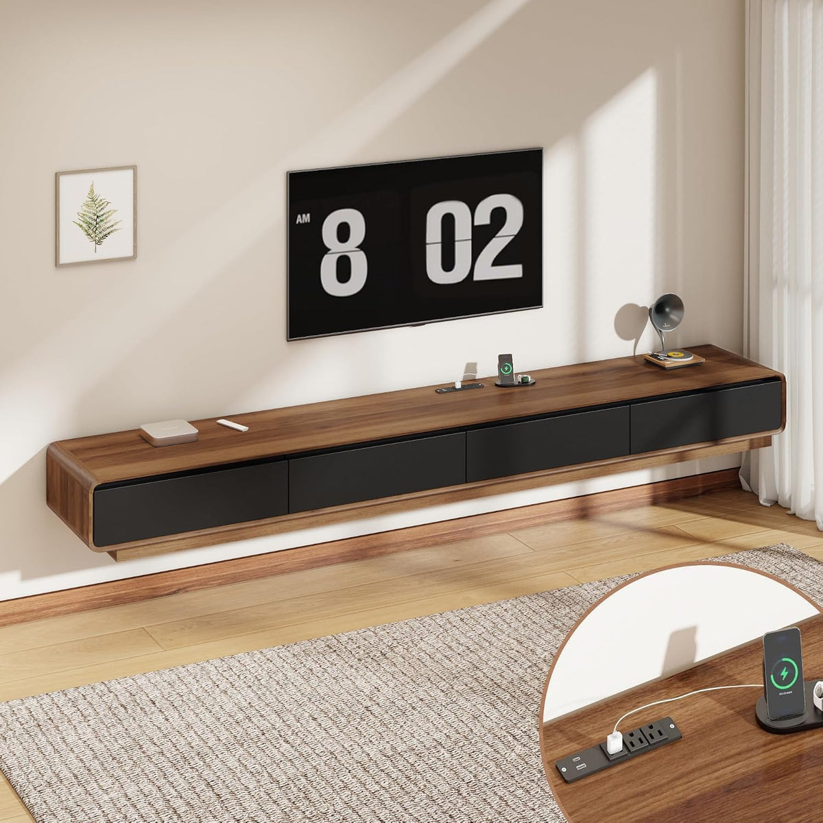 Minimalist Floating TV Stand with Power Outlet