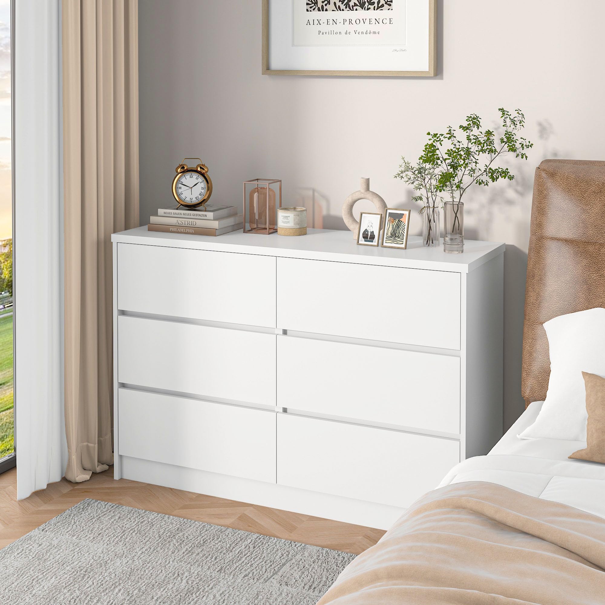 6 Drawer Dresser for Bedroom Modern, Chest of Drawers Wide Wooden Storage Organizer