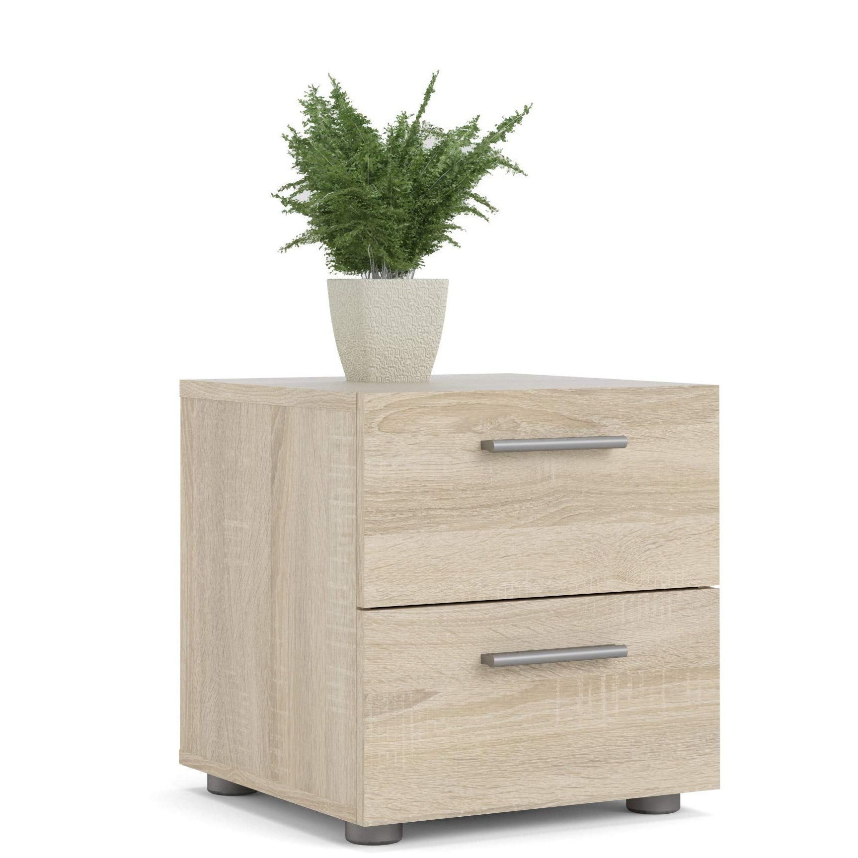 2 Drawer Nightstand for Bedroom, Modern Silver Drawer Handles