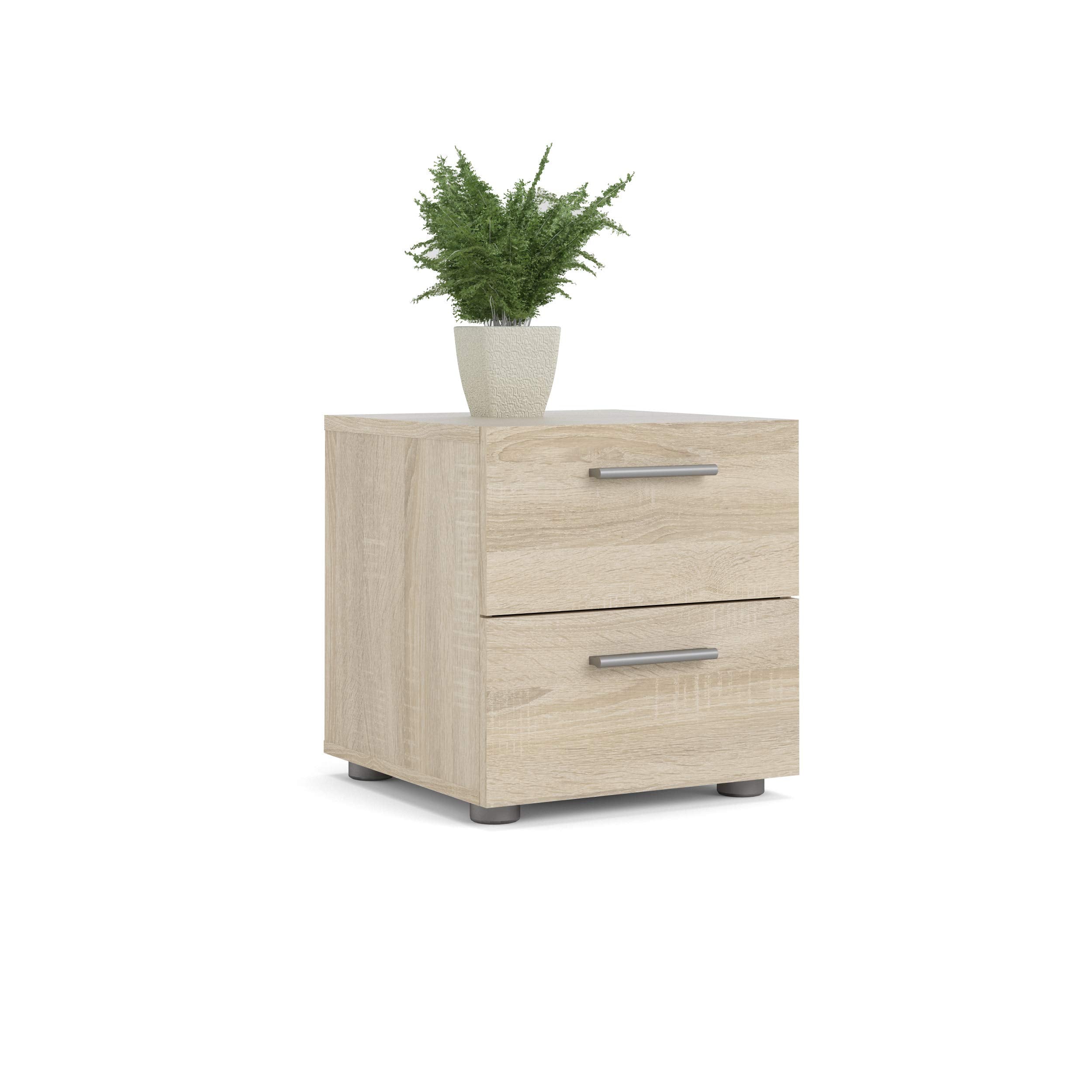 2 Drawer Nightstand for Bedroom, Modern Silver Drawer Handles
