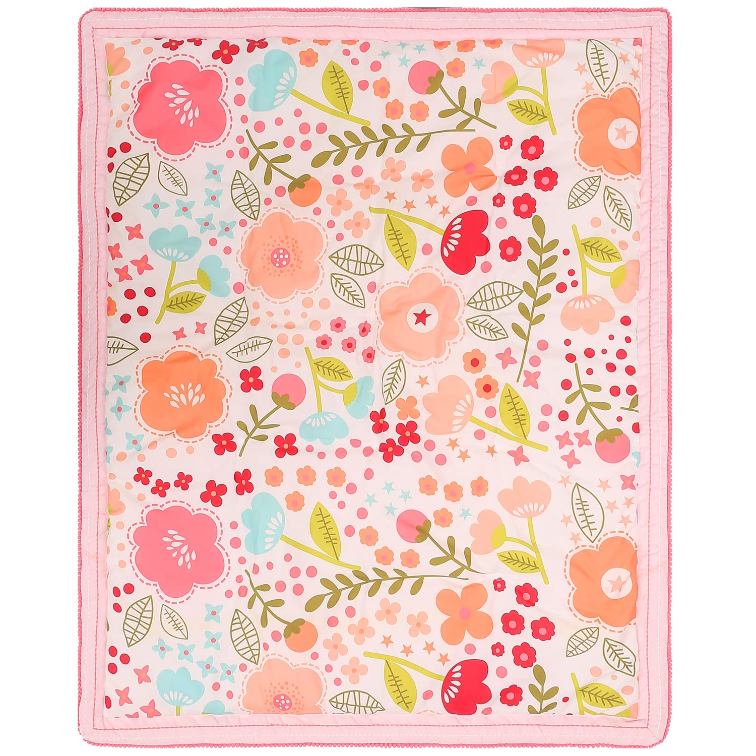 3 PCs Floral Nursery Crib Bedding Set Quilt , Fitted Sheet , Skirt Flower Theme Cot Bedding Set