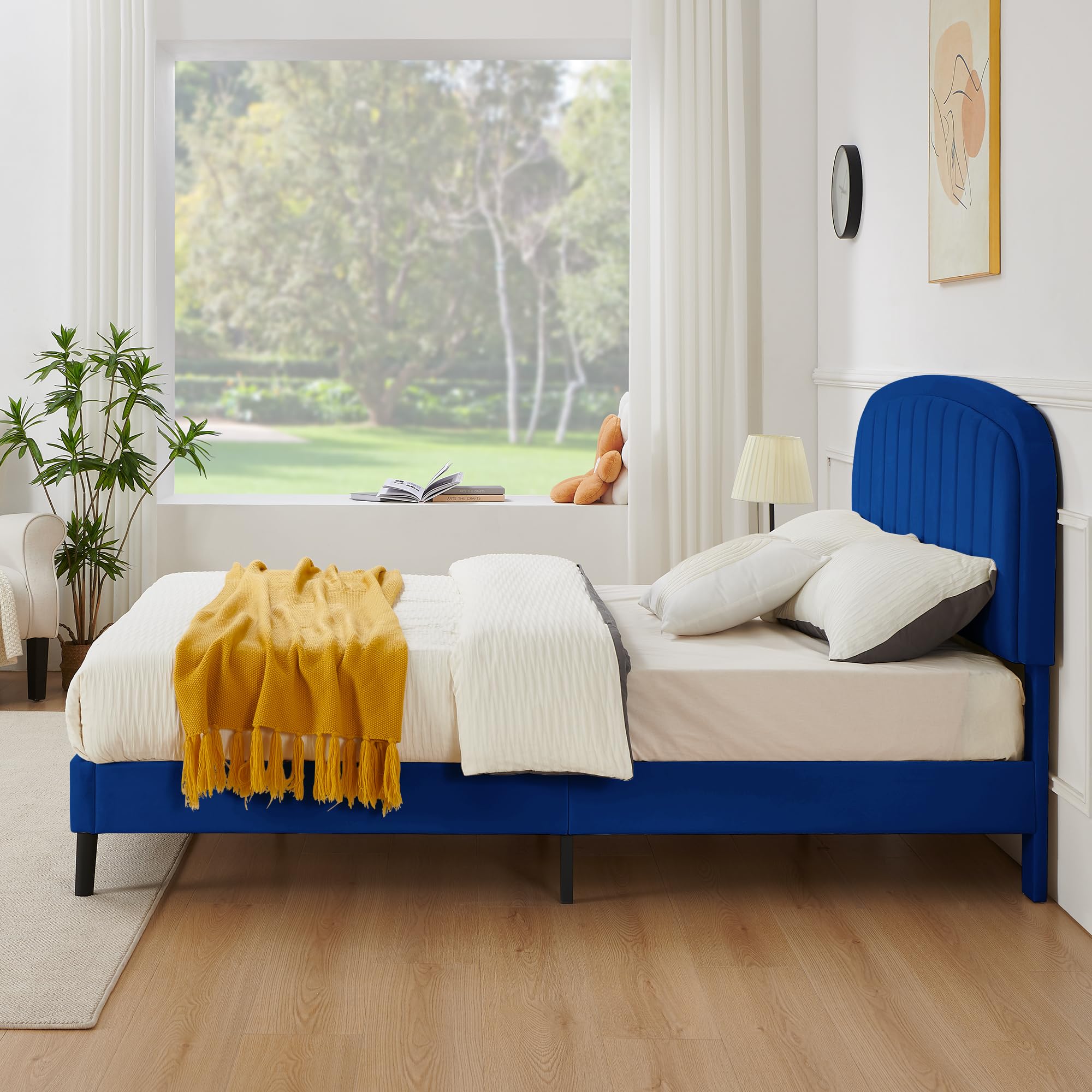 Queen Bed Frame, Soft Bedframe with Rounded Corners