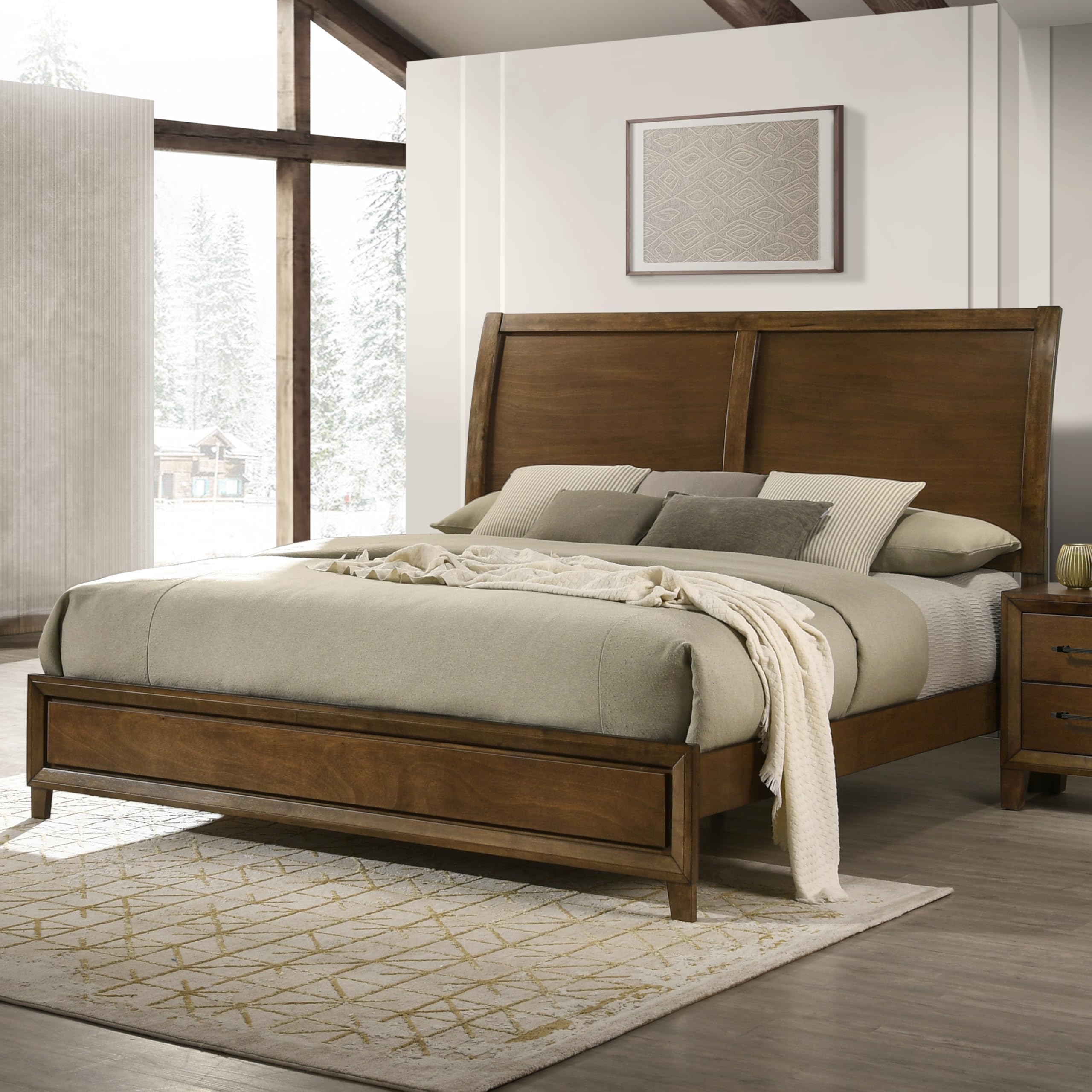 Furniture Ballard Wood King Panel Bed, Walnut Brown